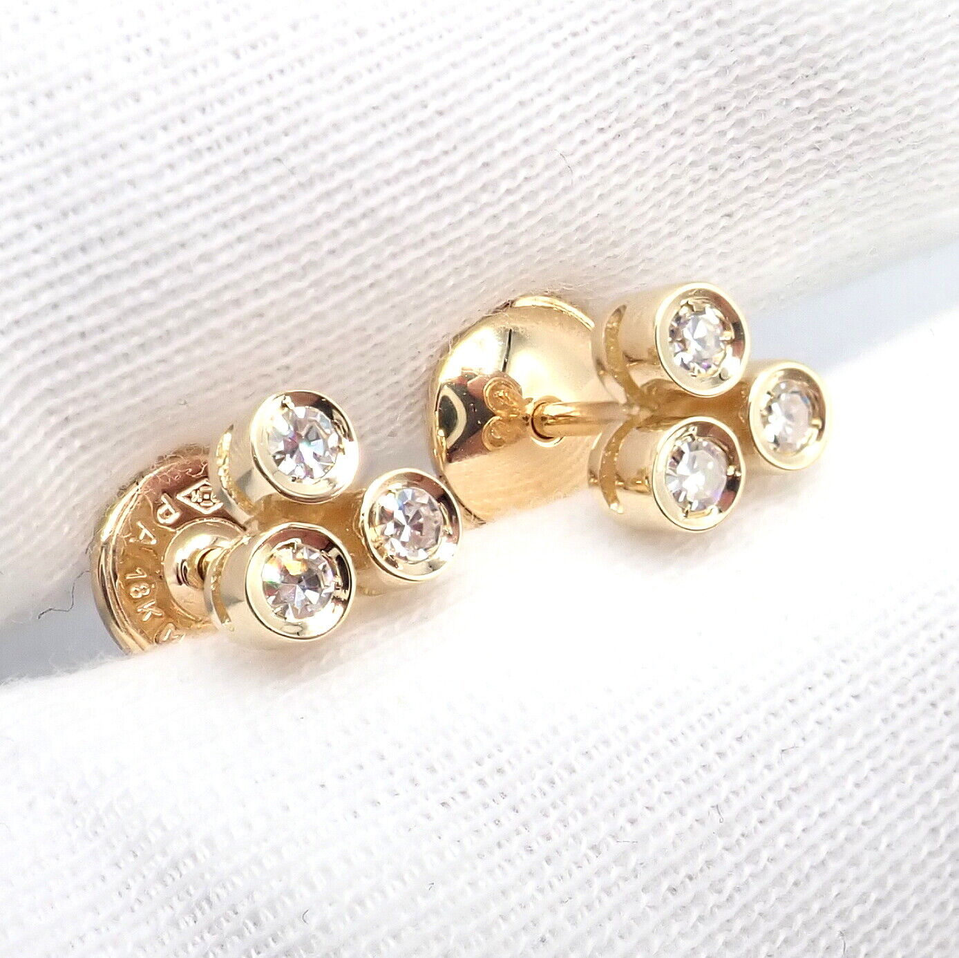 Cartier Jewelry & Watches:Fine Jewelry:Earrings Authentic! Cartier 18k Yellow Gold 3 Diamond Stud Earrings