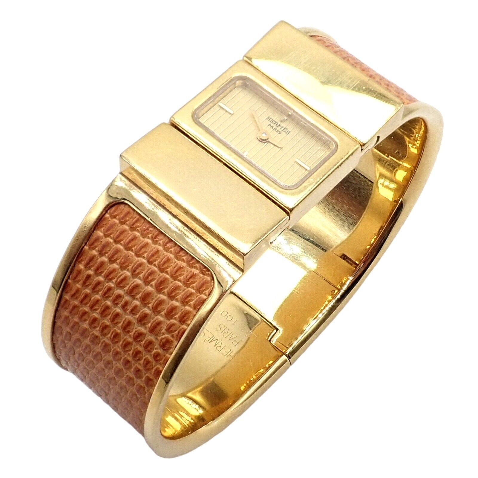 Hermes Jewelry & Watches:Watches, Parts & Accessories:Watches:Wristwatches Hermes Loquet Gold Hardware Snake Embossed Ladies Watch