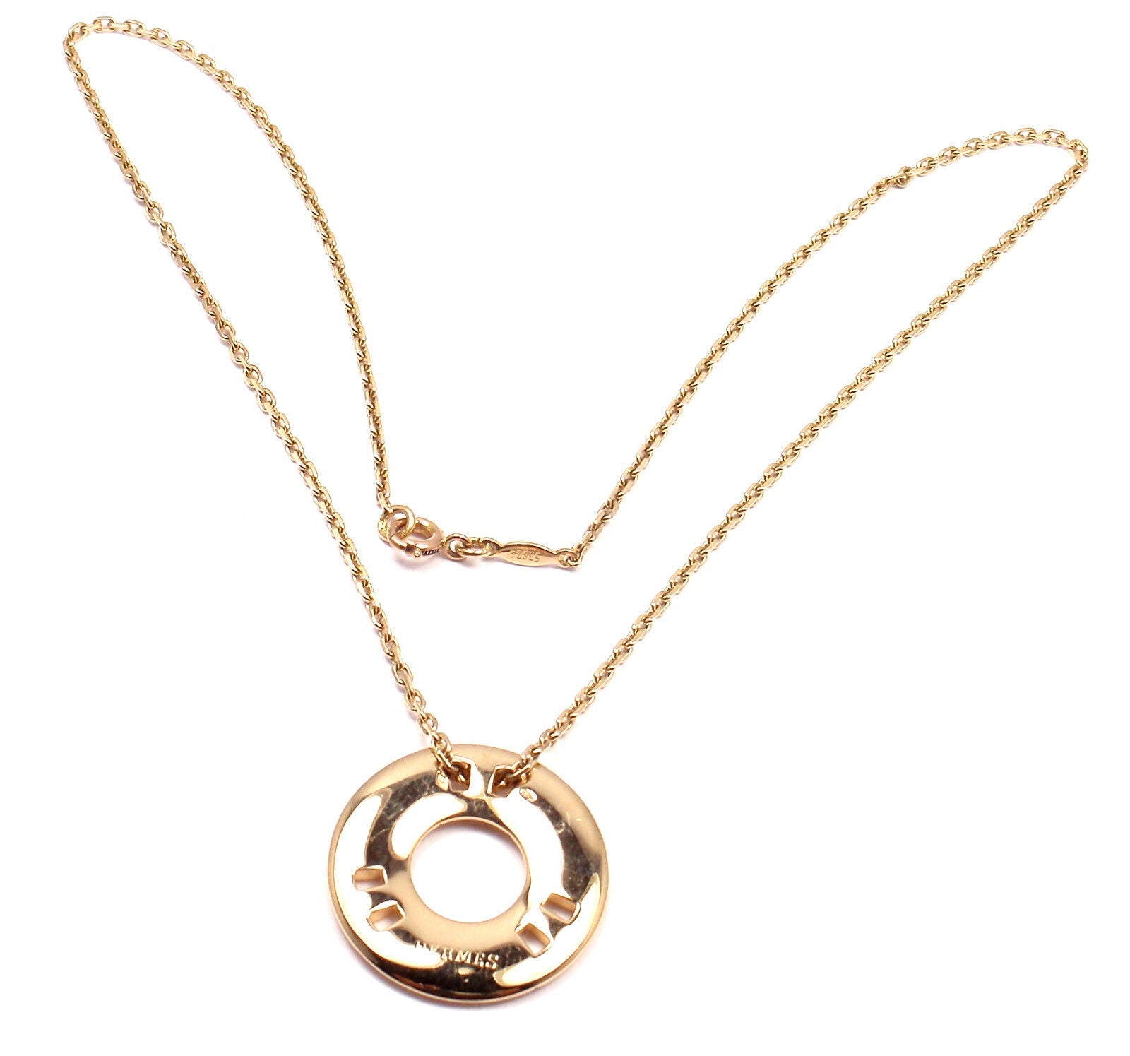 HERMÈS Jewelry & Watches:Fine Jewelry:Necklaces & Pendants Rare! Authentic Hermes Paris 18k Yellow Gold Round H Pendant Necklace