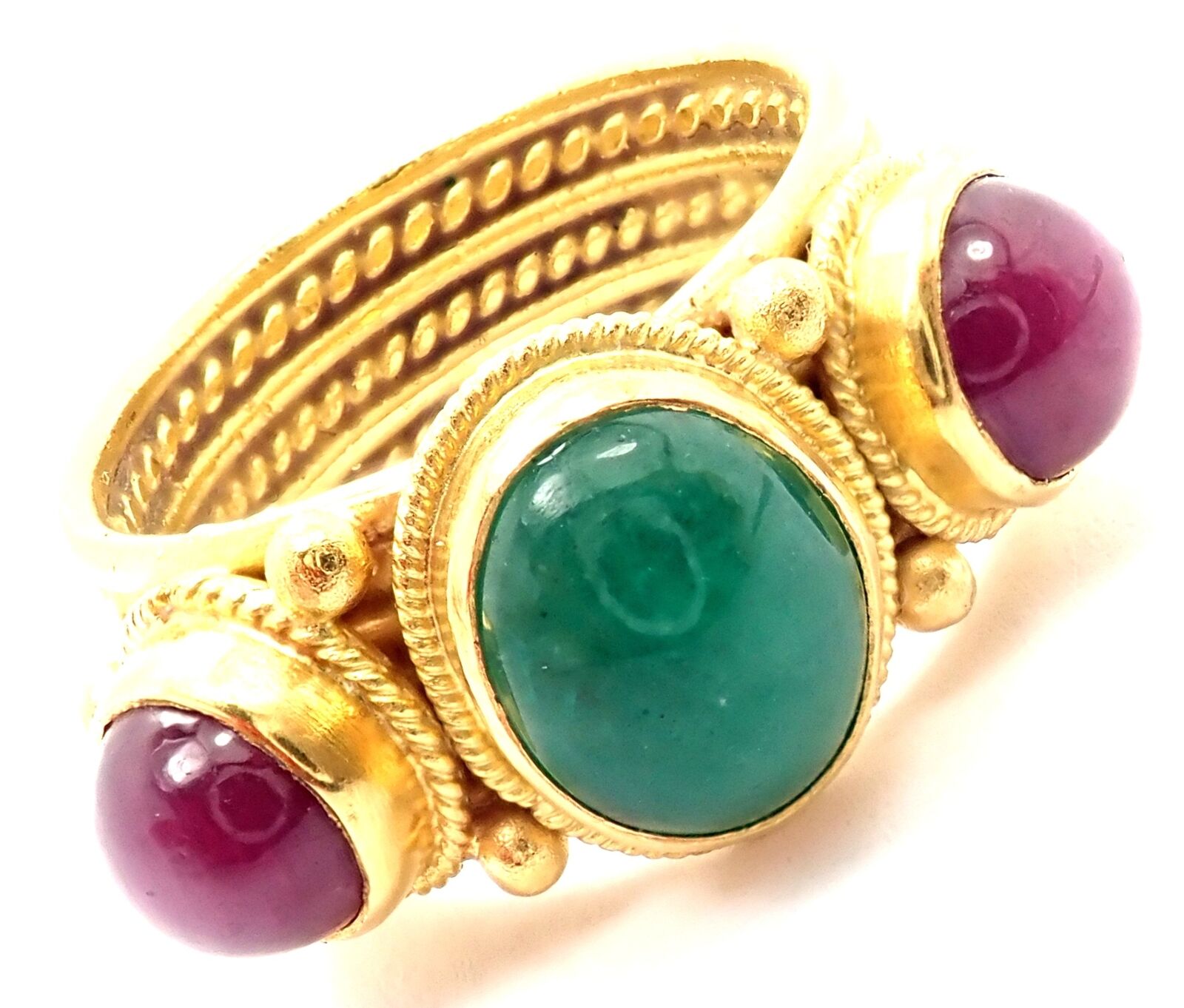 Lalaounis Jewelry & Watches:Fine Jewelry:Rings Rare! Authentic Ilias Lalaounis 18k Yellow Gold Ruby Emerald Band Ring