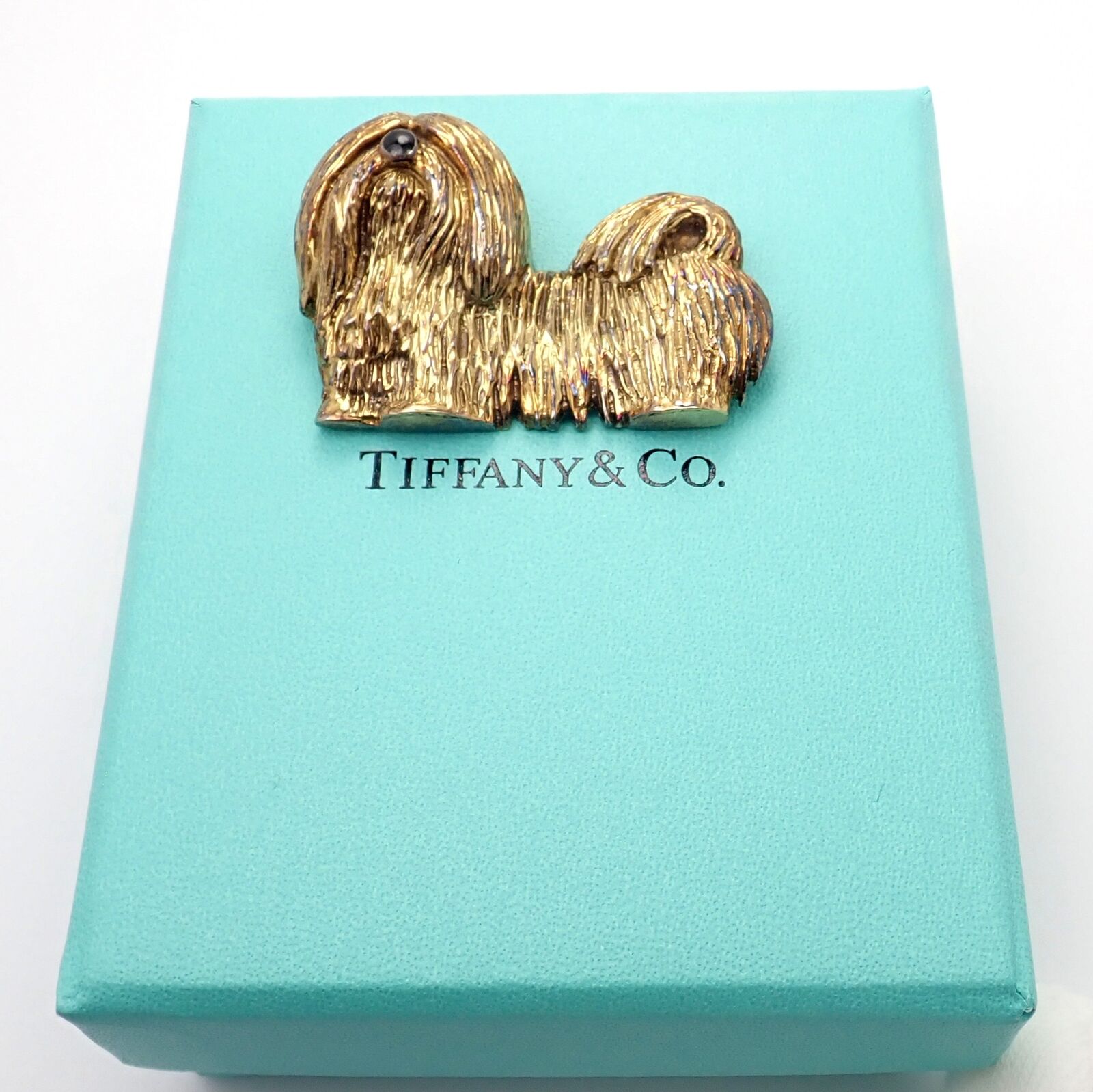 Rare! Vintage Tiffany & Co 14k Yellow Gold Enamel Dog Shih Tzu Brooch Pin  1960's