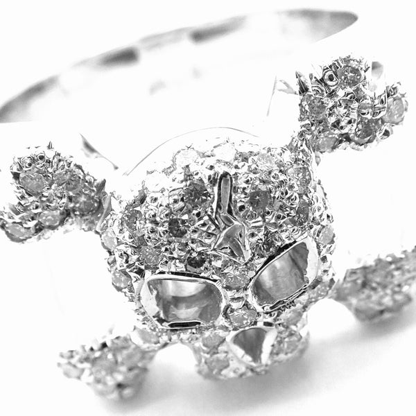 Rare! Authentic Loree Rodkin 18k White Gold Diamond Skull Crossbones Ring