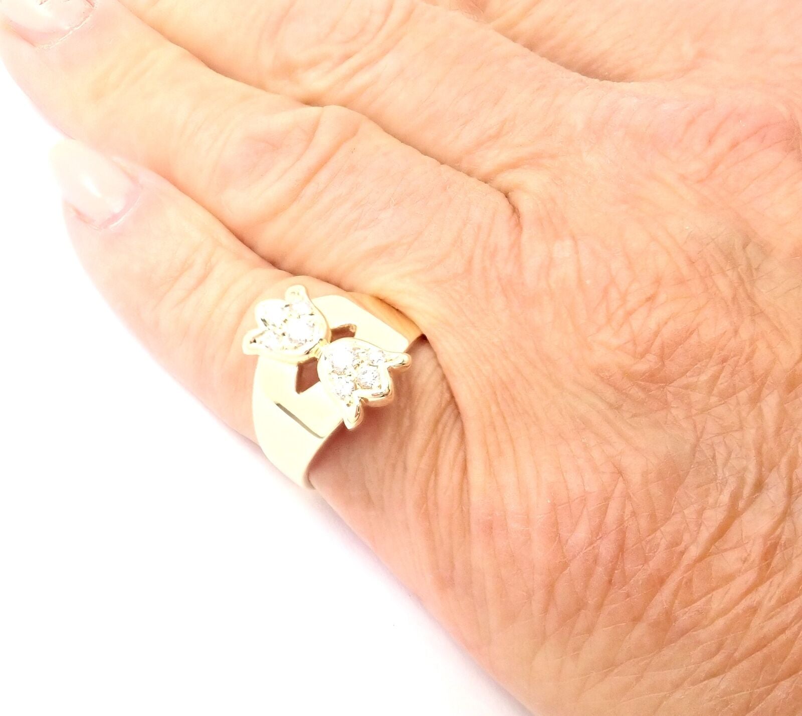 Christian Dior Jewelry & Watches:Fine Jewelry:Rings Rare! Authentic Christian Dior 18k Yellow Gold Diamond Flower Tulip Band Ring