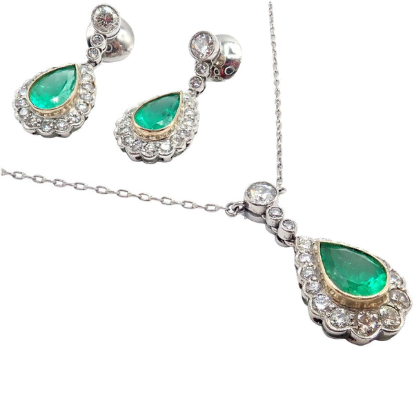 Emerald and Diamond Necklace, Earring and Ring Set - Jahan Jewellery