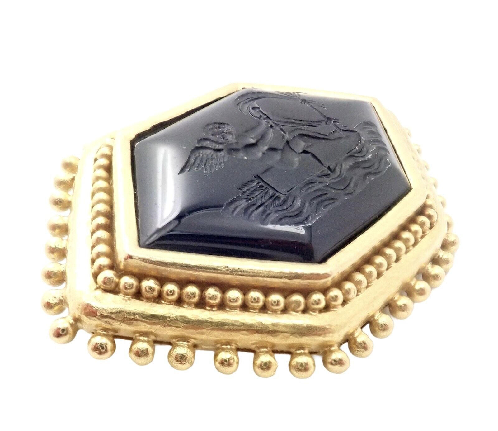 Elizabeth Locke Jewelry & Watches:Fine Jewelry:Brooches & Pins Rare! Elizabeth Locke 18k Yellow Gold Carved Black Agate Intaglio Brooch Pendant