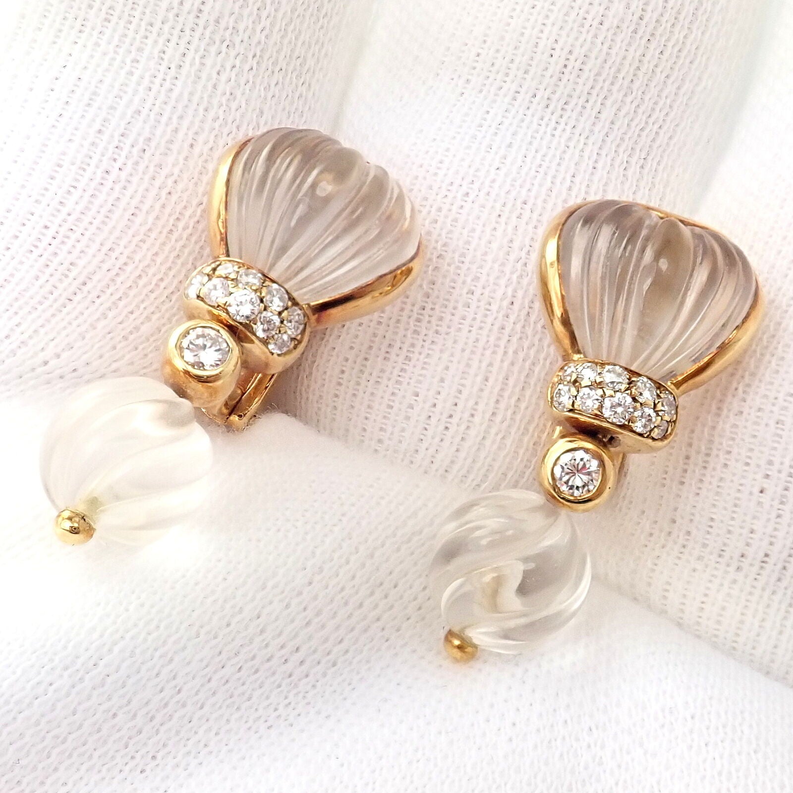 Authentic! Boucheron Paris 18k Yellow Gold 0.60ct Diamond Rock Crystal Earrings | Fortrove