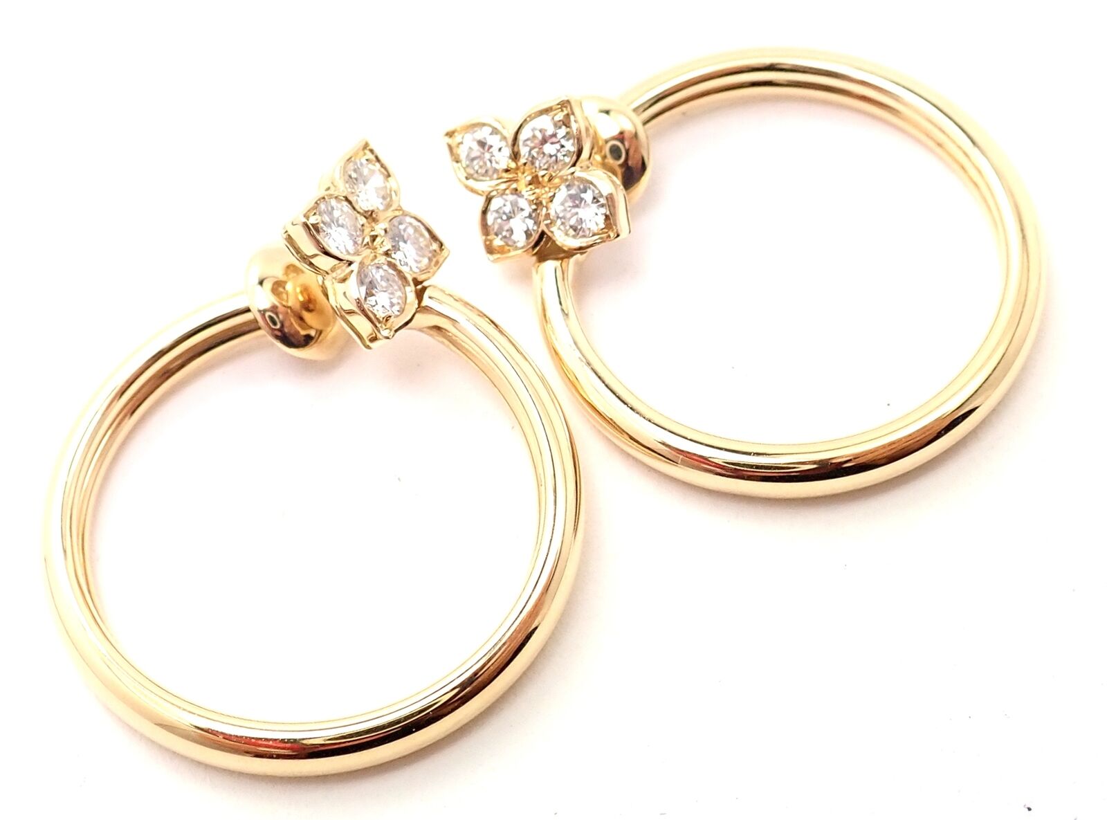 Cartier Jewelry & Watches:Fine Jewelry:Earrings Authentic! Cartier Hindu 18k Yellow Gold Diamond Floral Design Hoop Earrings