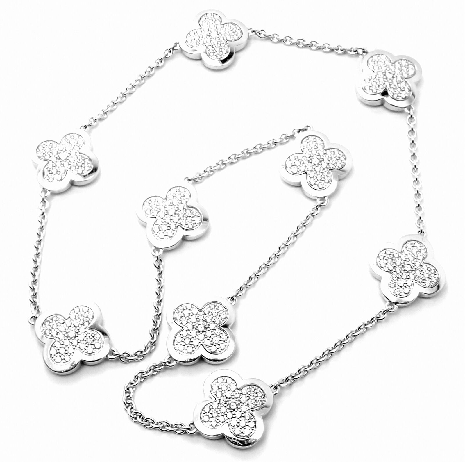 Authentic Van Cleef Arpels 18k White Gold Diamond Pure Alhambra Necklace Paper