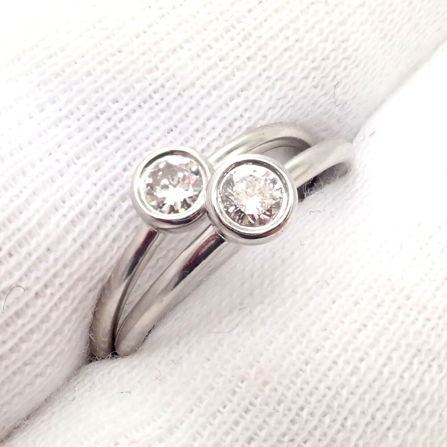 Tiffany & Co. Jewelry & Watches:Vintage & Antique Jewelry:Rings Set of 2 Tiffany & Co Platinum 0.16ct Diamond Engagement Stacking Ring sz 6