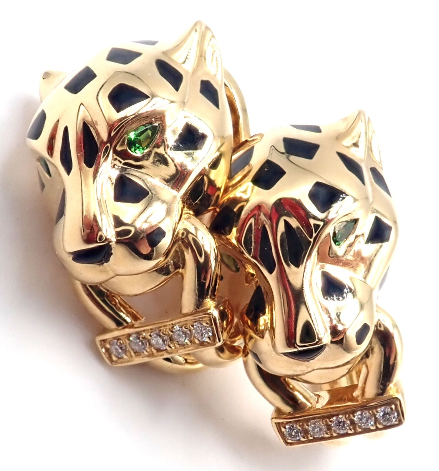 Cartier Jewelry & Watches:Fine Jewelry:Earrings Authentic! Cartier Panther Panthere 18k Gold Diamond Lacquer Tsavorite Earrings