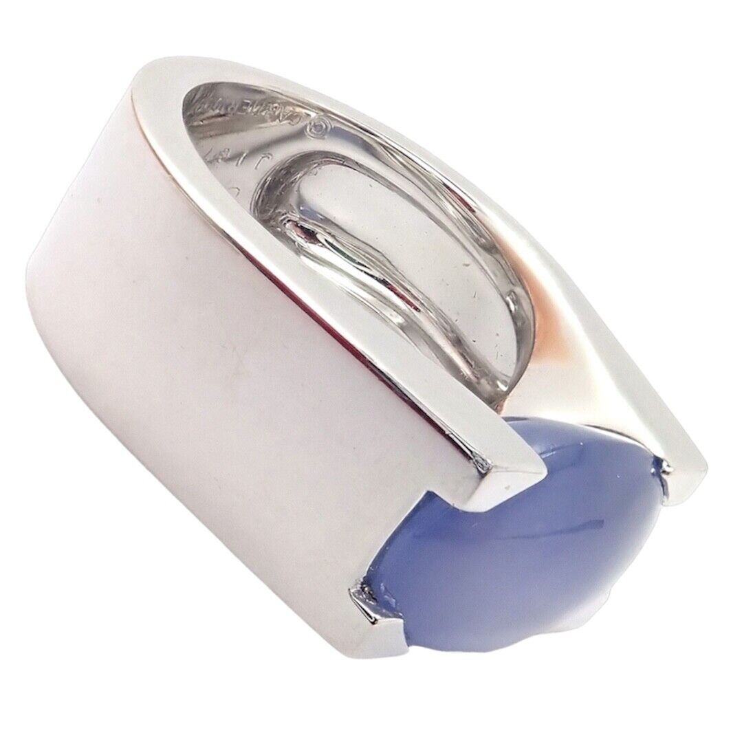 Authentic Cartier 18k White Gold Large Chalcedony Ring 1999