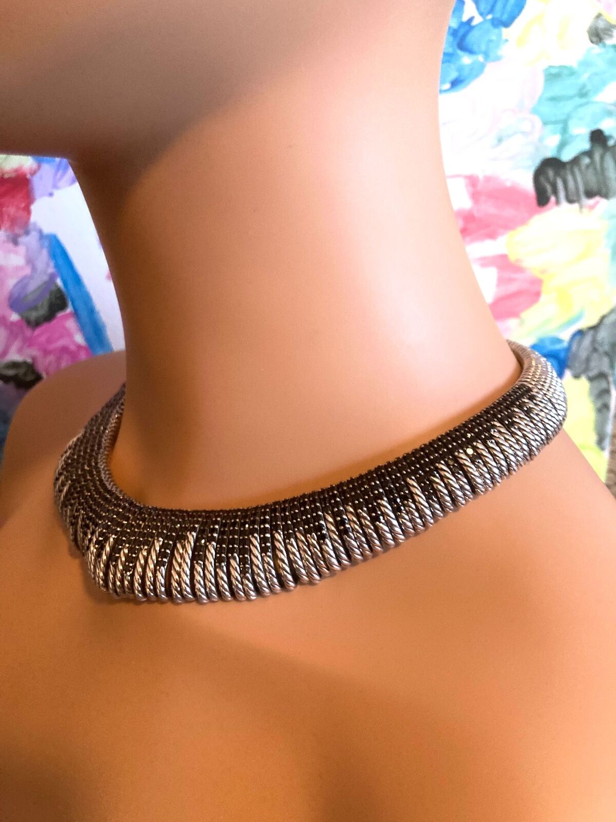 Authentic! David Yurman Silver Tempo Black Spinel Large Collar Necklace | Fortrove