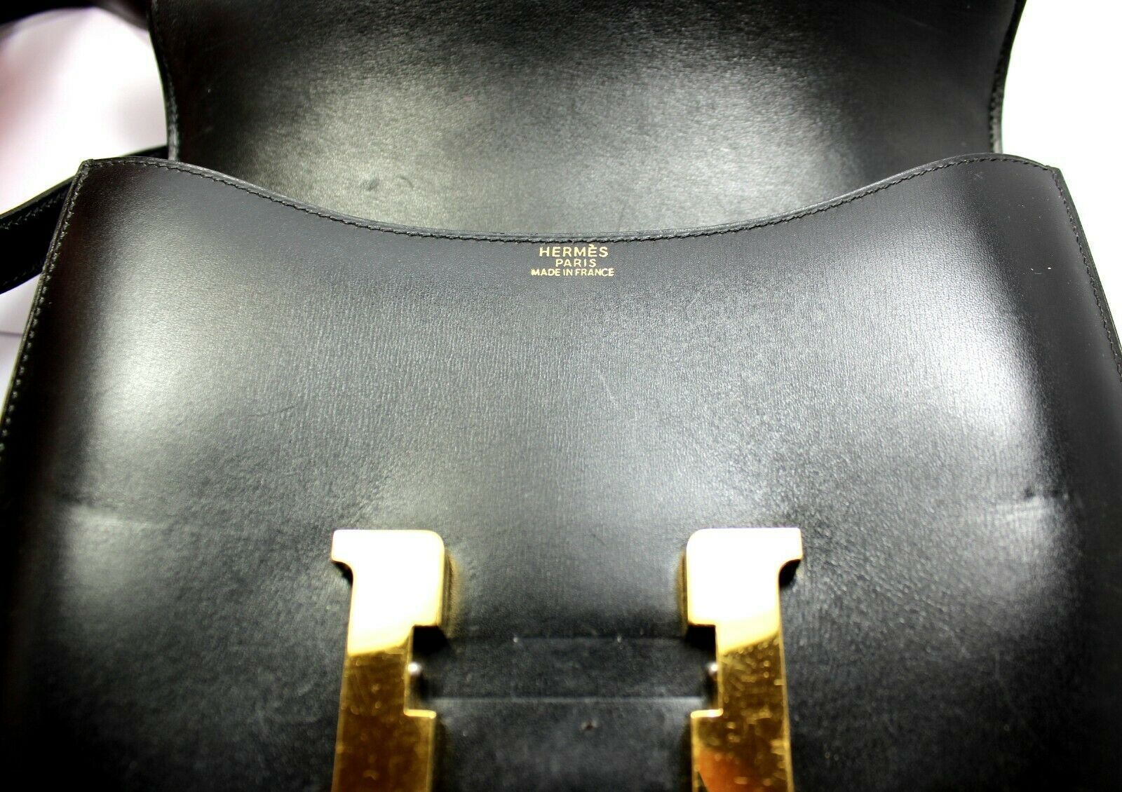 HERMES 'Constance' 23 cm navy box leather bag - gold hardware at 1stDibs