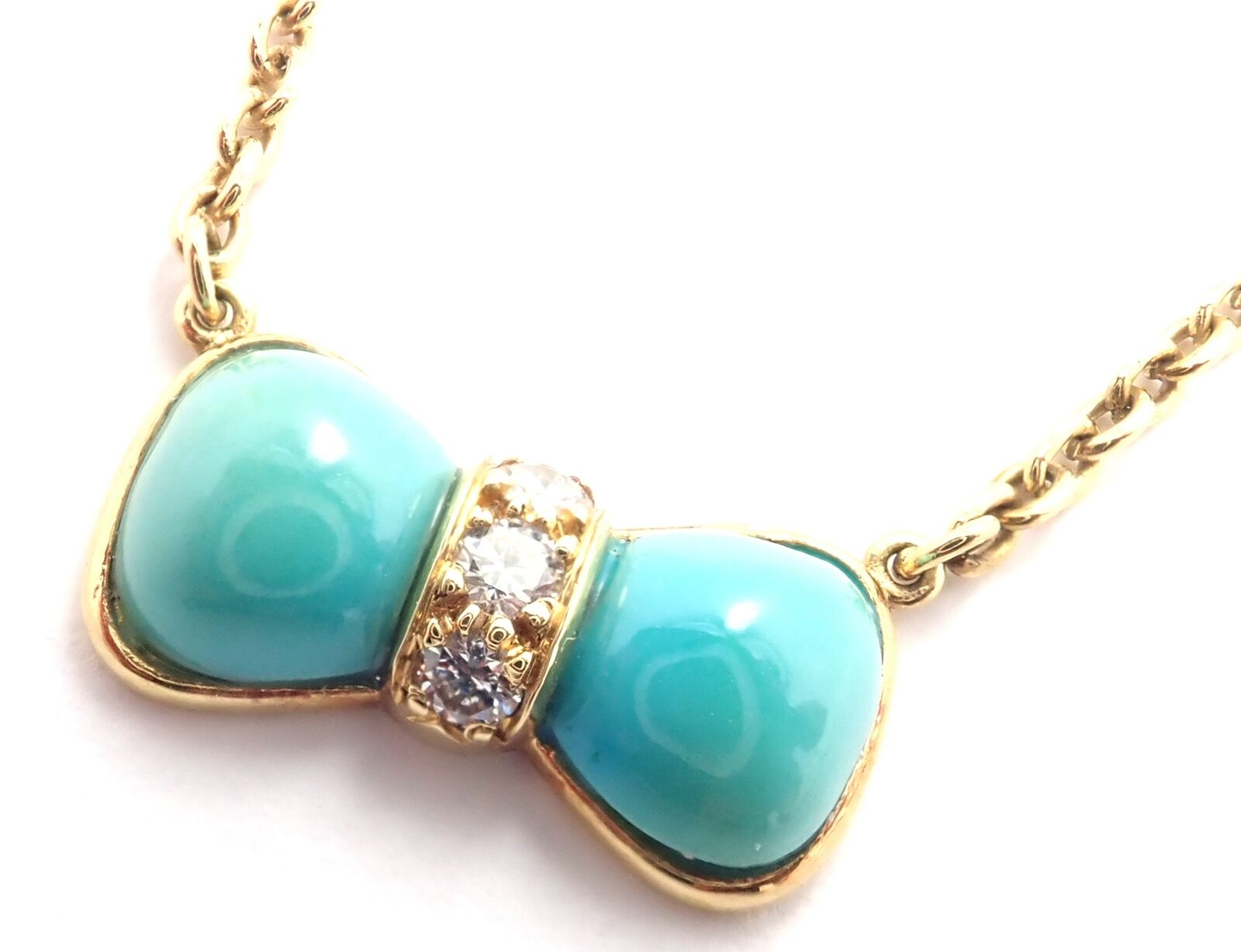 Van Cleef & Arpels Jewelry & Watches:Fine Jewelry:Necklaces & Pendants Van Cleef & Arpels 18k Yellow Gold Diamond Turquoise Bow Pendant Necklace