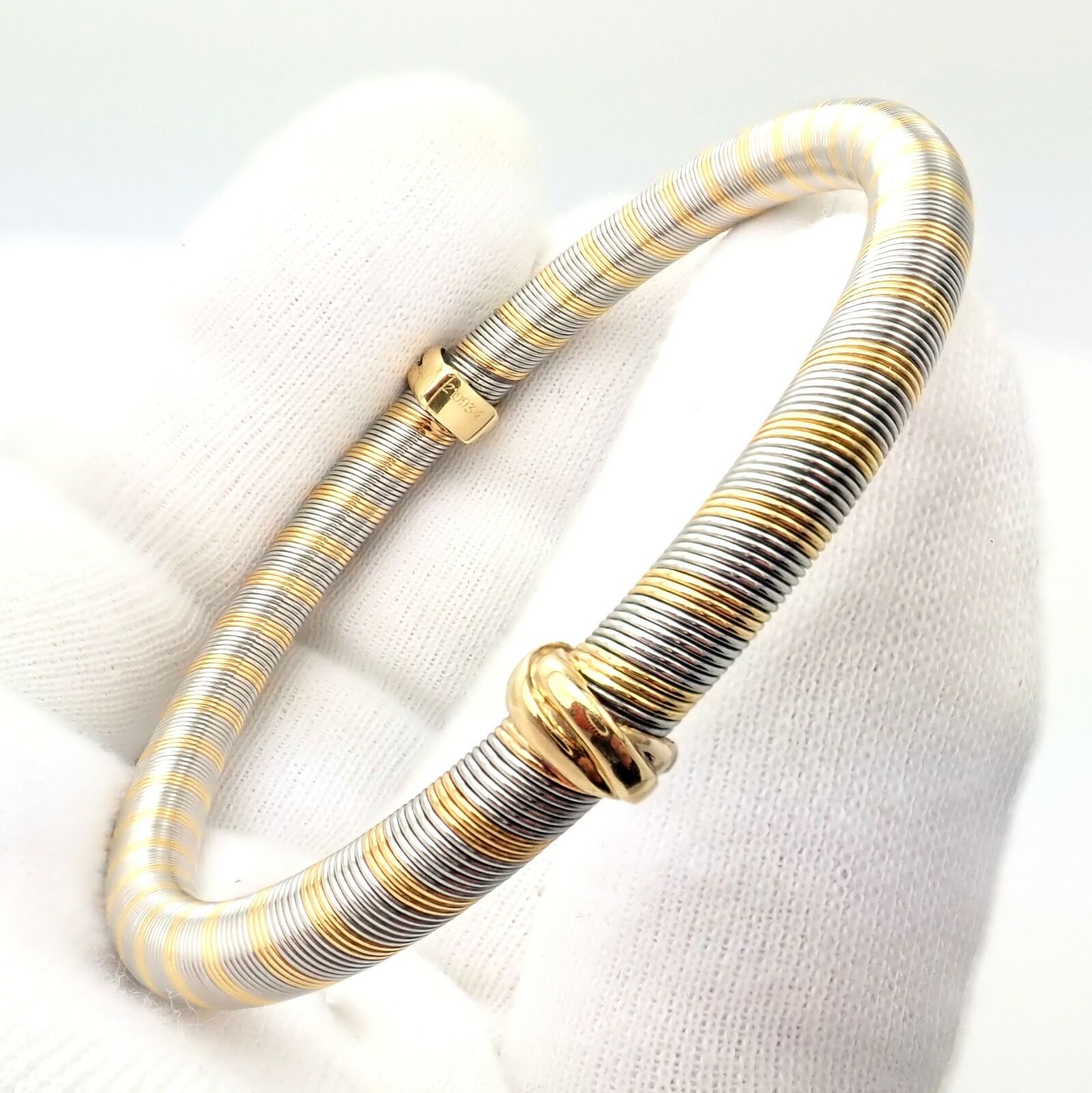 Authentic Vintage Cartier 18k Yellow Gold Steel Bangle Trinity