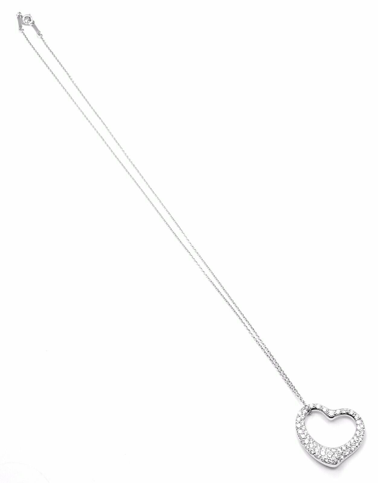 Tiffany & Co. Jewelry & Watches:Fine Jewelry:Necklaces & Pendants Authentic! Tiffany & Co Elsa Peretti Platinum Diamond Medium Open Heart Necklace