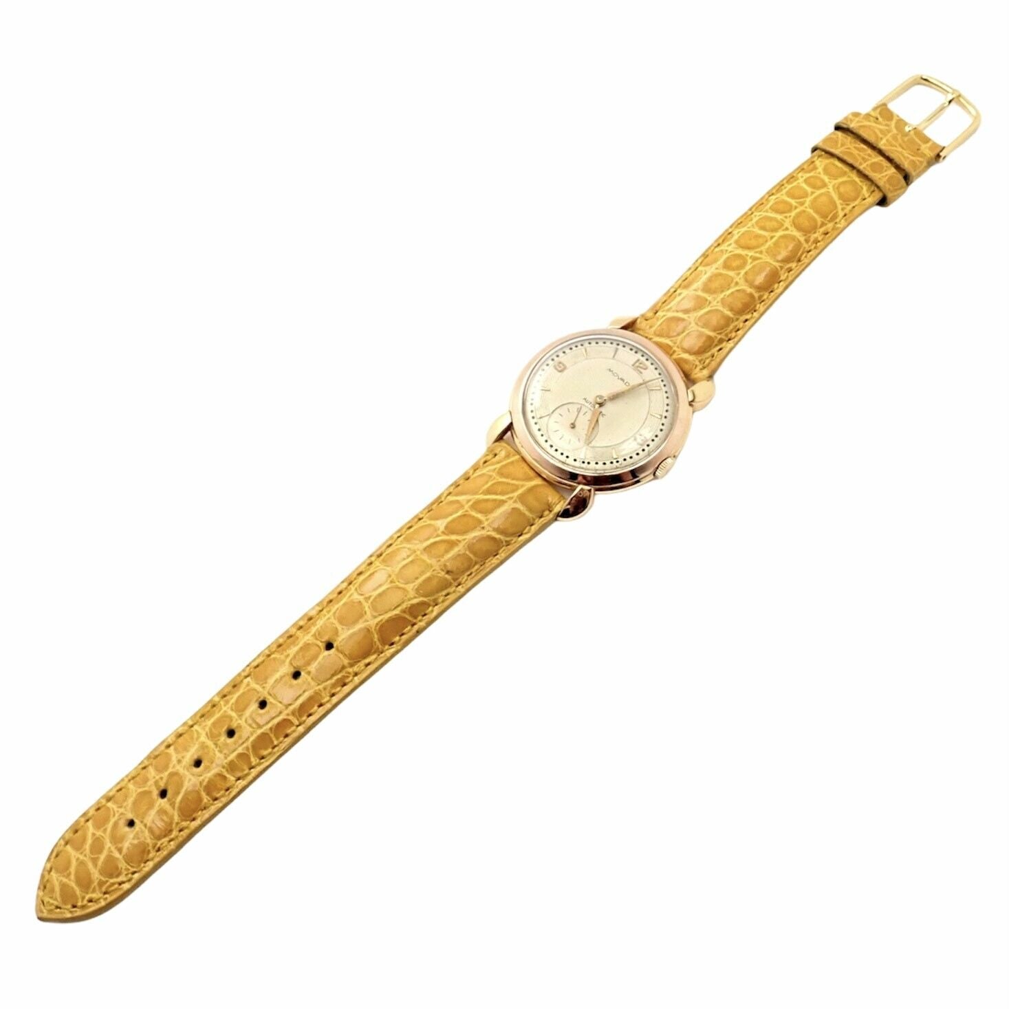 Movado Jewelry & Watches:Watches, Parts & Accessories:Watches:Wristwatches Movado 18k Yellow Gold Automatic Bumper Yellow Alligator Band Watch R8405