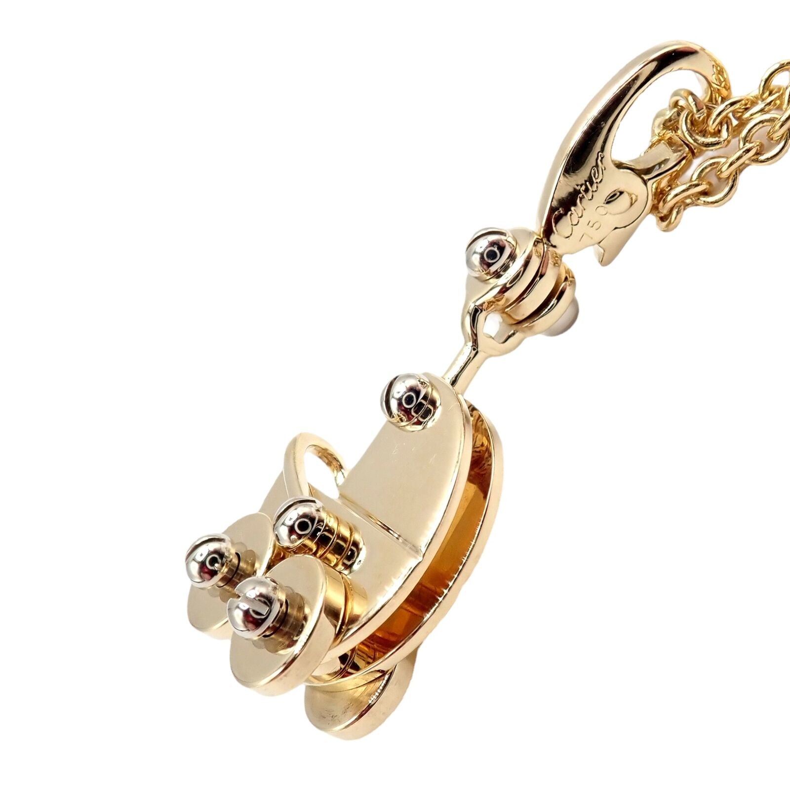 Authentic Cartier 18k Yellow Gold Baby Carriage Stroller Charm Pendant Necklace