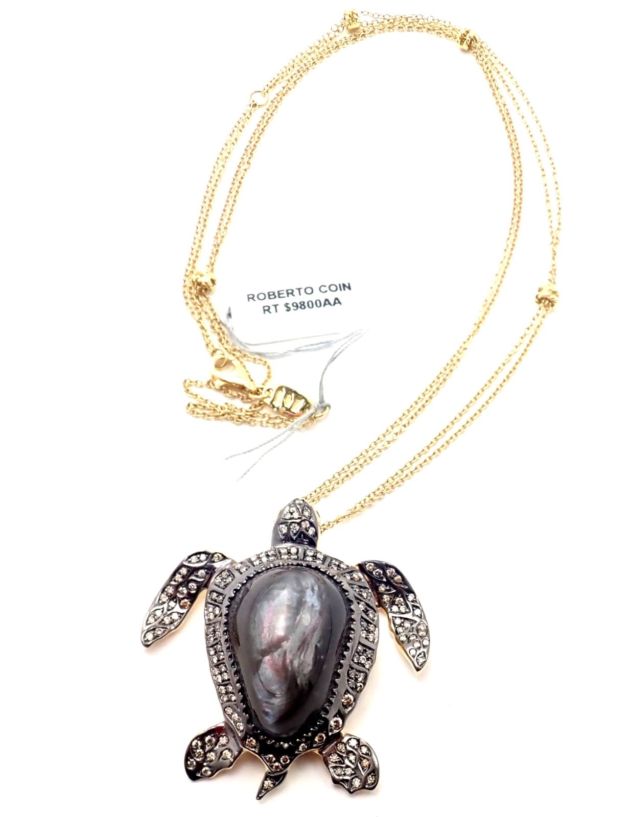 Roberto Coin Jewelry & Watches:Fine Jewelry:Necklaces & Pendants New! Roberto Coin 18k Gold Diamond Mother Of Pearl Sea Turtle Pendant Necklace
