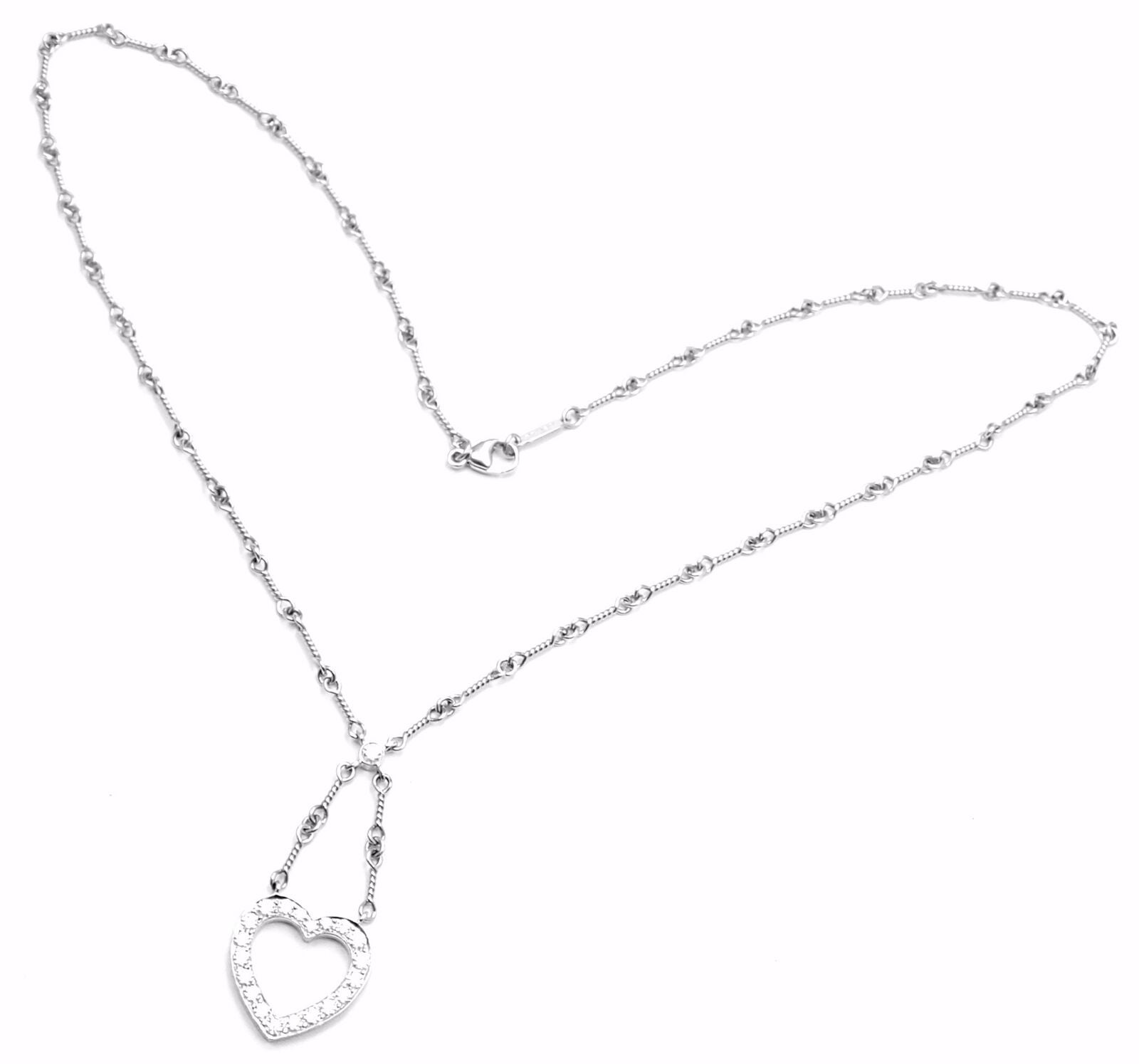 Authentic! Tiffany & Co Platinum Diamond Open Heart Pendant Necklace | Fortrove