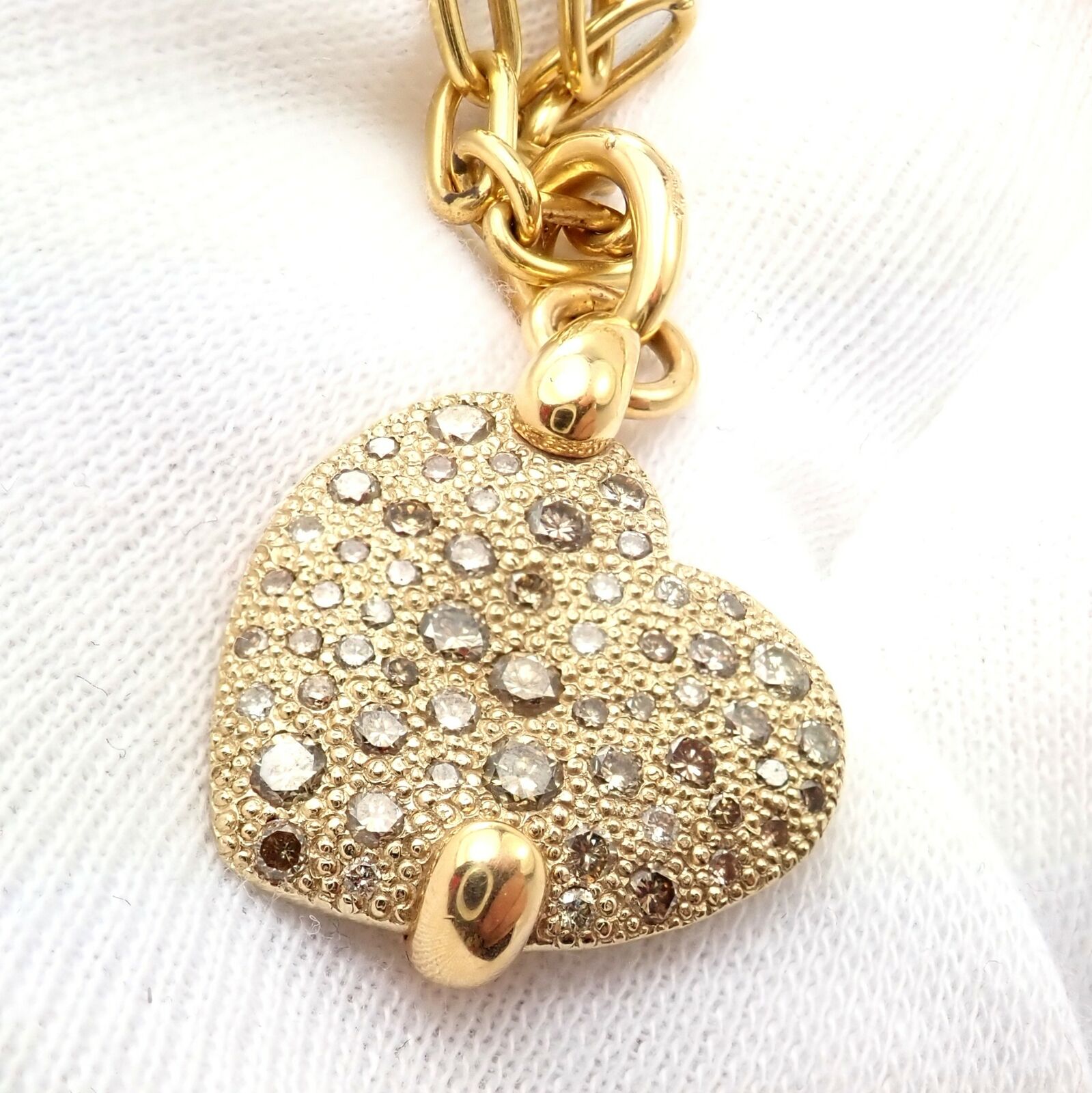Pomellato Jewelry & Watches:Fine Jewelry:Necklaces & Pendants Rare! Pomellato 18k Yellow Gold 24" Chain Sabbia 1.25ctw Diamond Heart Necklace