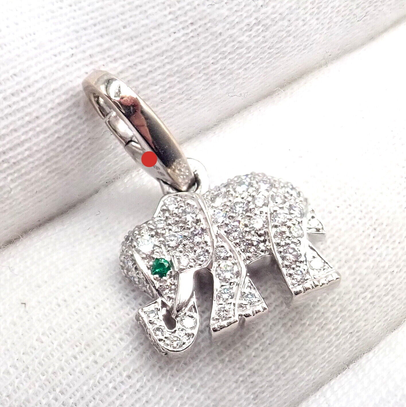 Authentic Cartier Elephant 18k White Gold Diamond Emerald Charm Pendant Papers