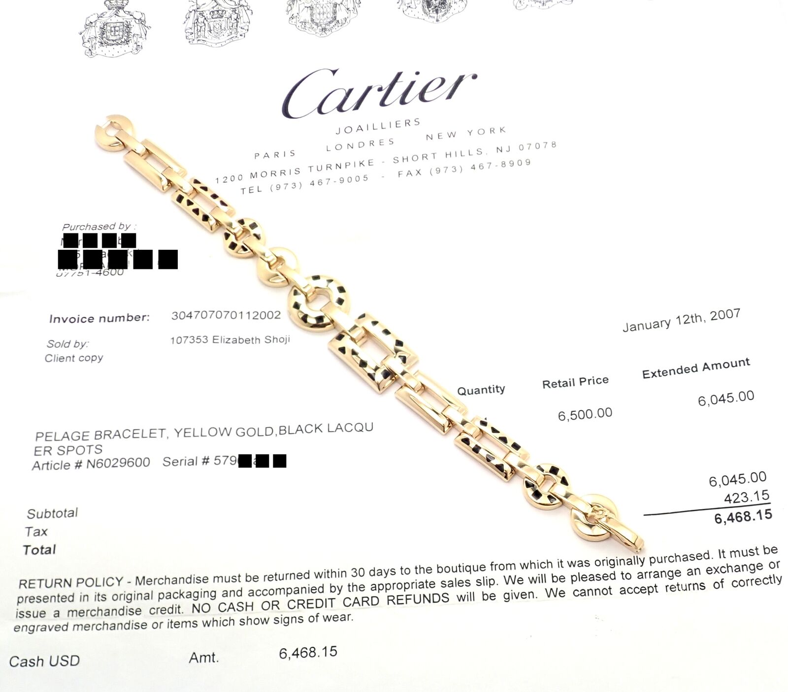 Cartier Jewelry & Watches:Fine Jewelry:Bracelets & Charms Rare! Authentic Cartier Panthere 18k Gold Black Lacquer Spot Link Bracelet Paper