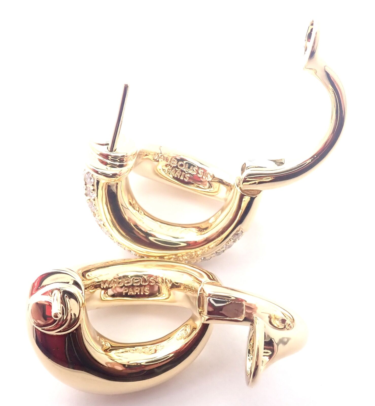 Mauboussin Jewelry & Watches:Fine Jewelry:Earrings Authentic! Mauboussin Paris 18k Yellow Gold Diamond Double Hoop Earrings