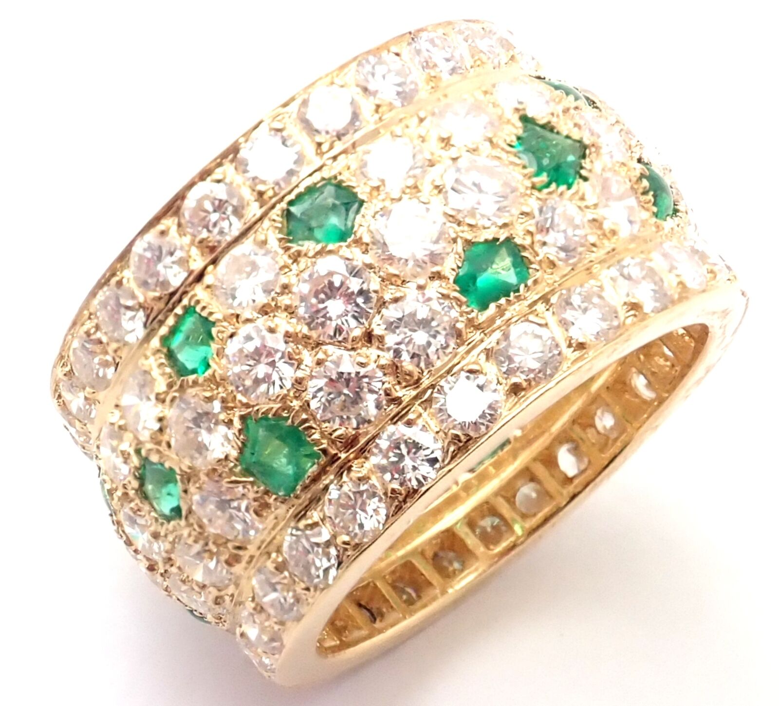 Cartier Jewelry & Watches:Fine Jewelry:Rings Authentic Cartier Nigeria 18k Yellow Gold Diamond Emerald Wide Band Ring Size 52