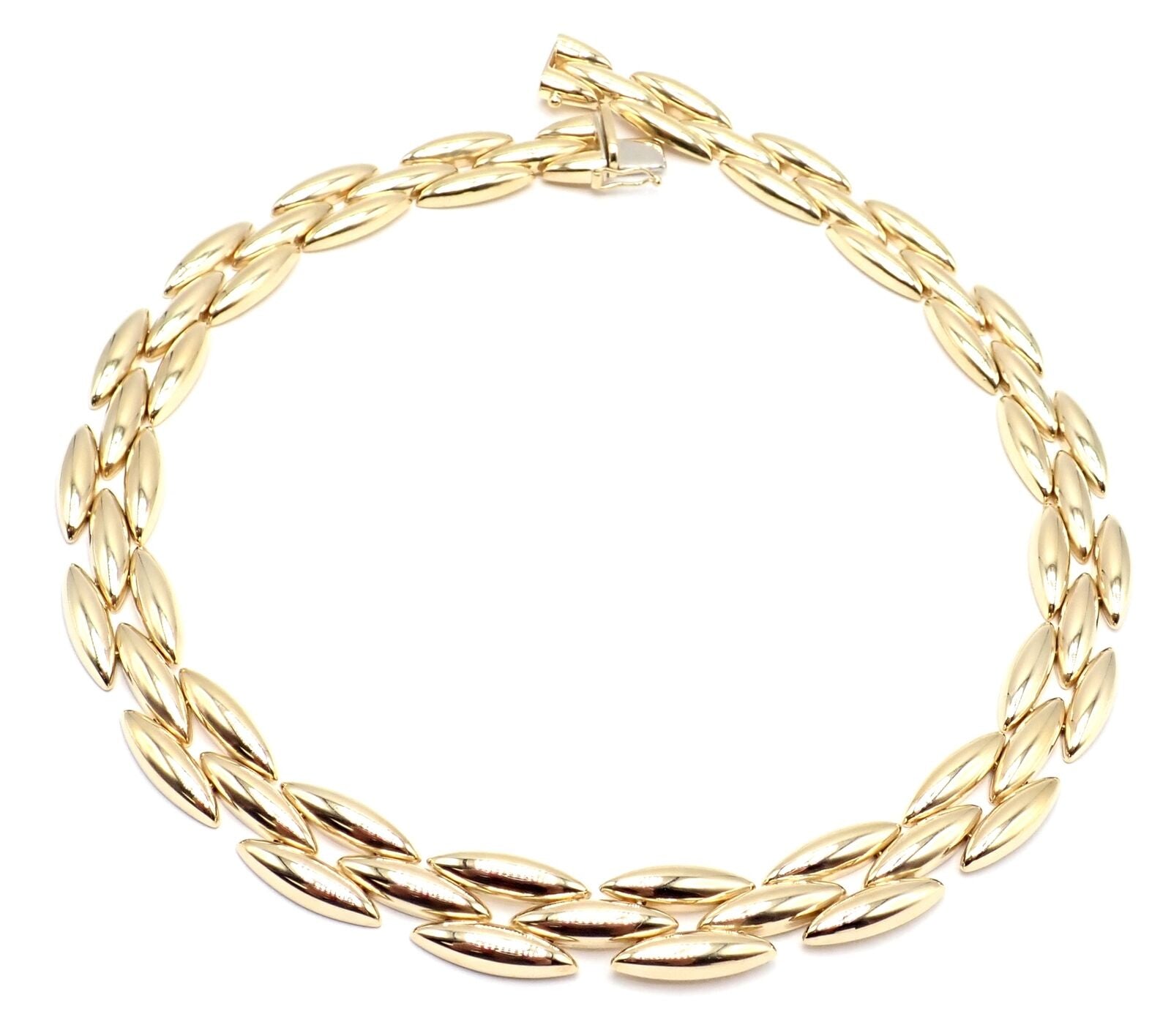 Authentic! Cartier Three-Row 18k Yellow Gold Gentiane Rice Link