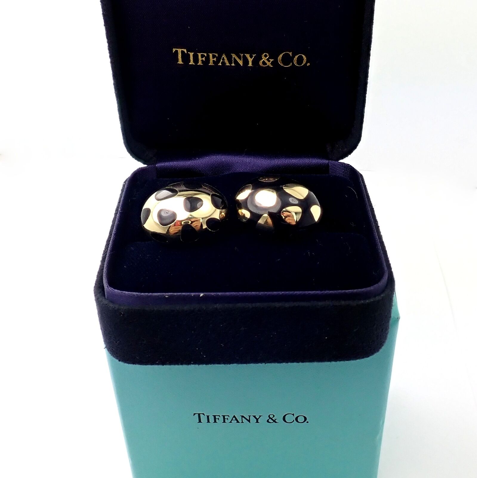 Tiffany & Co. Jewelry & Watches:Fine Jewelry:Earrings Authentic! Tiffany & Co Cummings 18k Yellow Gold Inlaid Black Jade Earrings