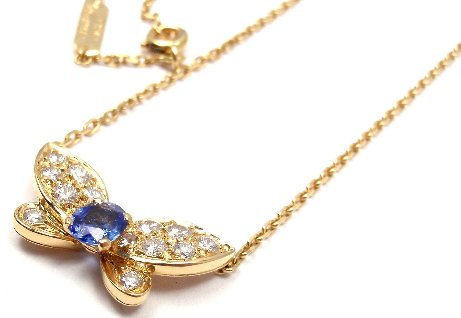 Van Cleef & Arpels Jewelry & Watches:Fine Jewelry:Necklaces & Pendants Authentic! VAN CLEEF ARPELS 18k Yellow Gold Diamond Sapphire Butterfly Necklace