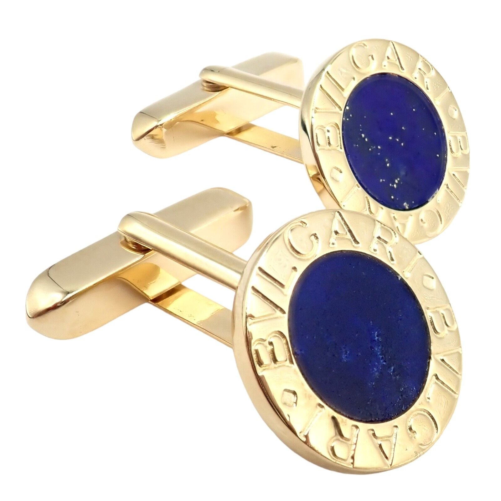 BVLGARI 青いカフリンクス Authentic! Bvlgari Bulgari 18k Yellow Gold Lapis Lazuli Cufflinks