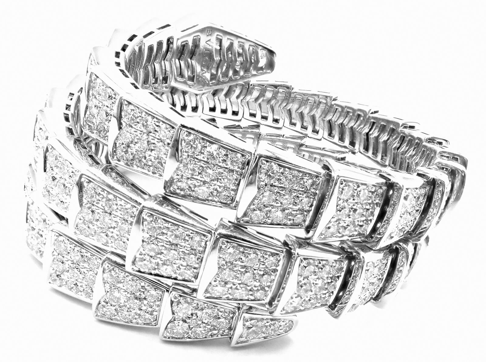 Bvlgari Jewelry & Watches:Fine Jewelry:Bracelets & Charms Bulgari Bvlgari Serpenti Viper 18k White Gold Pave Diamond Bangle Bracelet Paper
