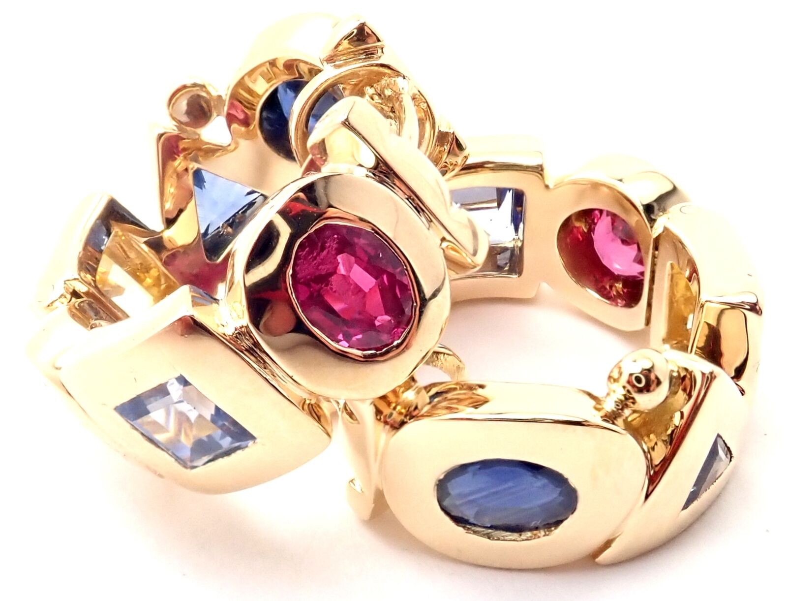 Chanel Jewelry & Watches:Fine Jewelry:Earrings Authentic! Chanel 18k Yellow Gold Sapphire Ruby Hoop Earrings