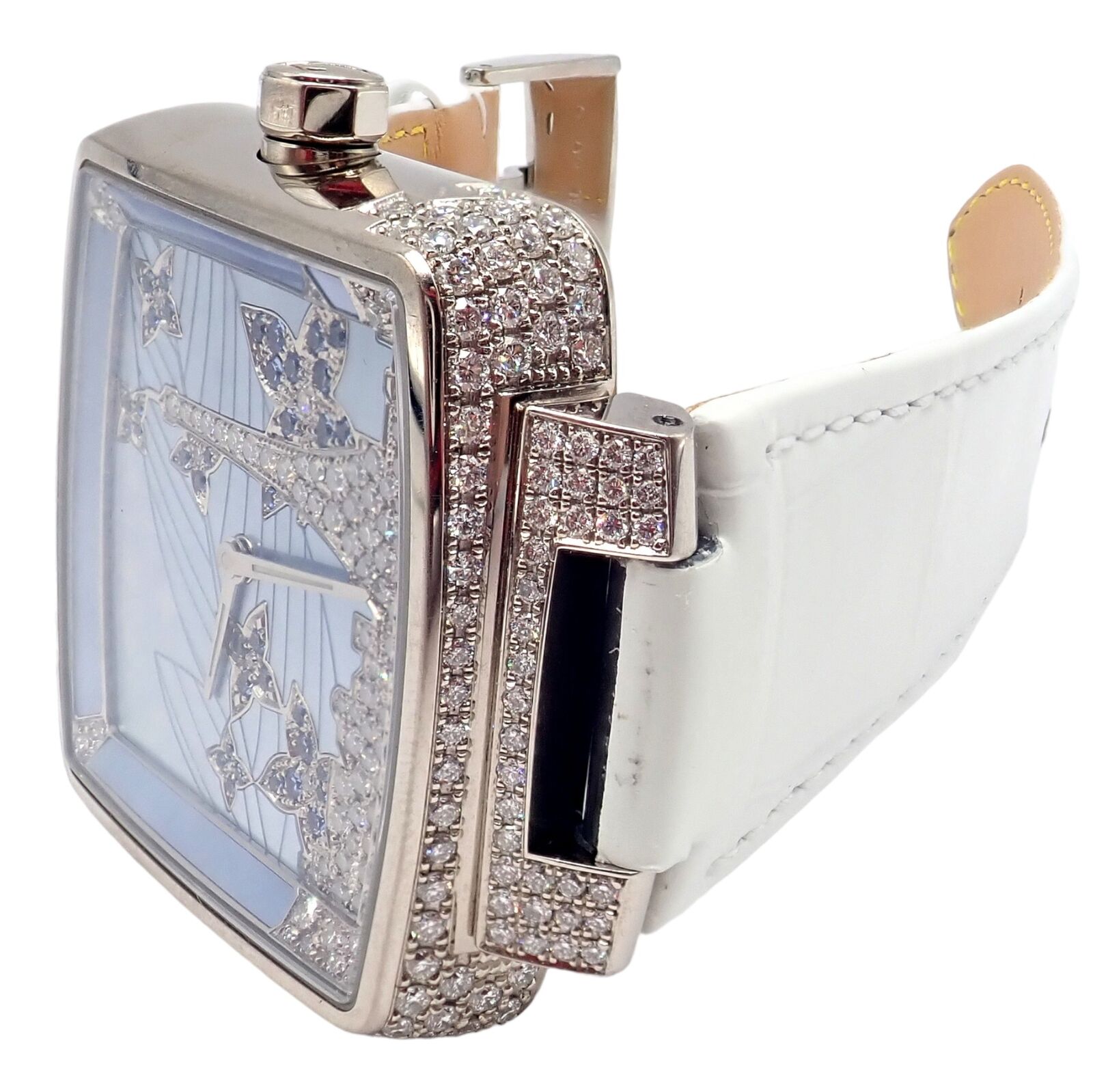 Rare Louis Vuitton 18K White Gold Diamond Sapphire Paris 34mm Ladies Watch  Q233E