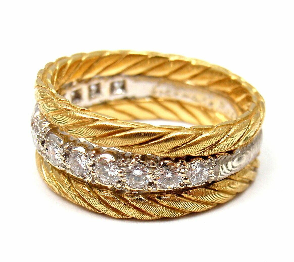 Buccellati Jewelry & Watches:Fine Jewelry:Rings Rare Vintage Buccellati 18k Yellow White Gold 0.35ct Diamond Band Ring Size 5