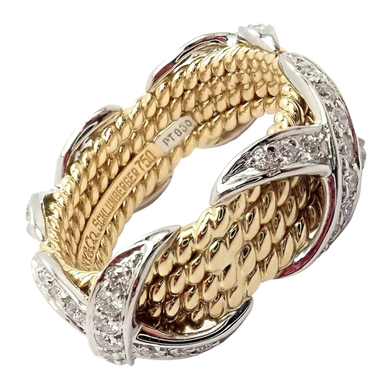 Tiffany & Co. Jewelry & Watches:Fine Jewelry:Rings Tiffany & Co Schlumberger 18k Yellow Gold Platinum Diamond Rope Ring Size 6.5