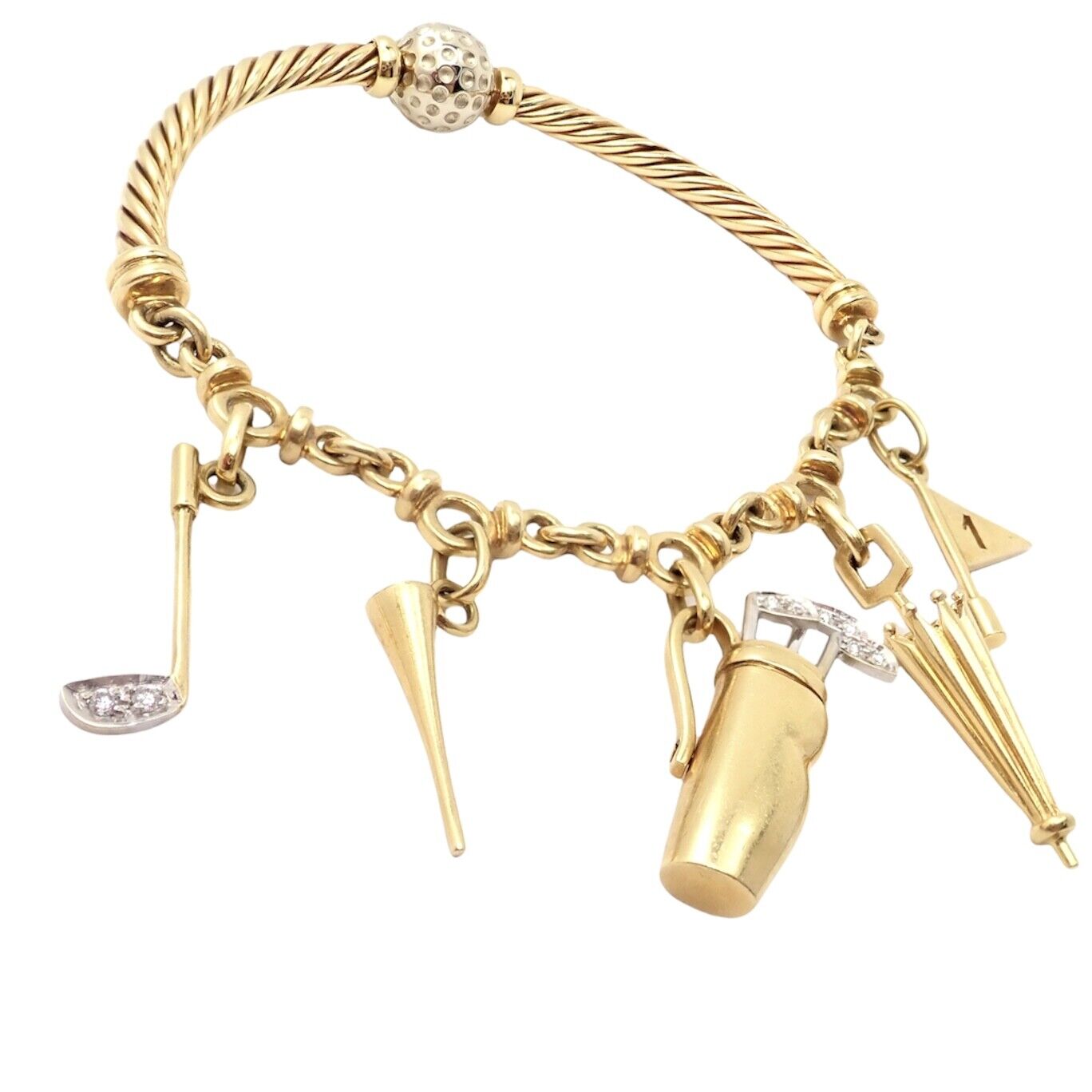 Pomellato Jewelry & Watches:Fine Jewelry:Bracelets & Charms Rare! Authentic Pomellato 18k Yellow & White Gold Diamond Golf Charm Bracelet