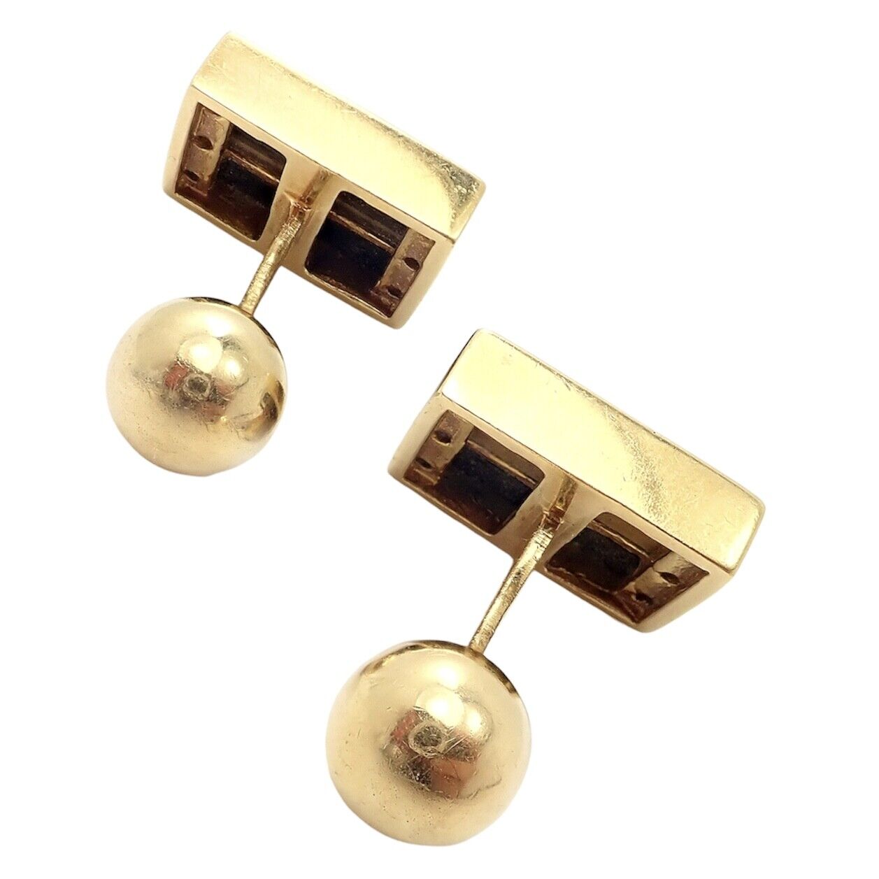 Rare Vintage Tiffany & Co. 18k Yellow Gold Classic Onyx Tiger Eye Cufflinks