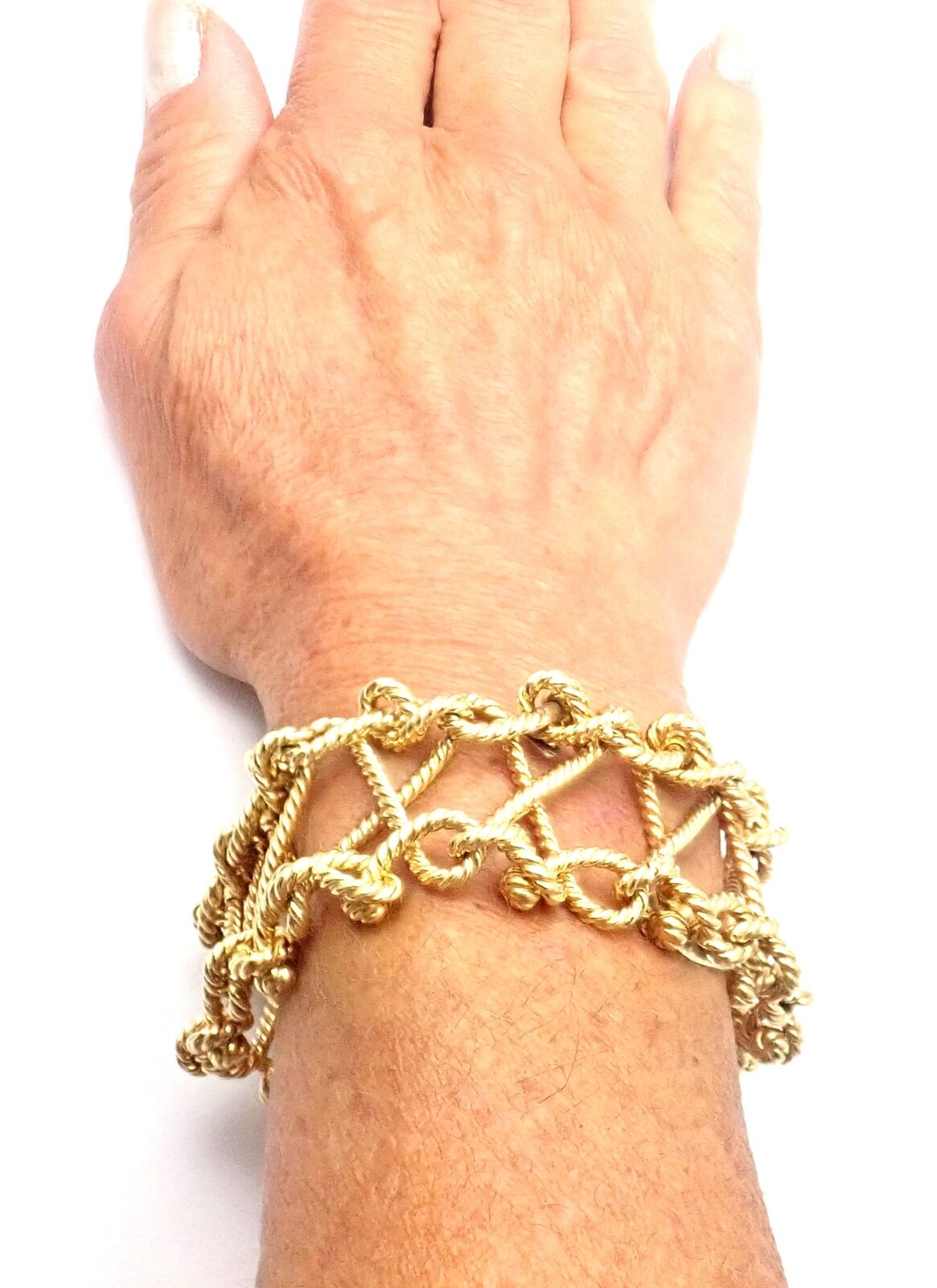 Verdura Jewelry & Watches:Fine Jewelry:Bracelets & Charms Rare! Authentic Verdura 18k Yellow Gold Twisted Rope Openwork Wide Link Bracelet