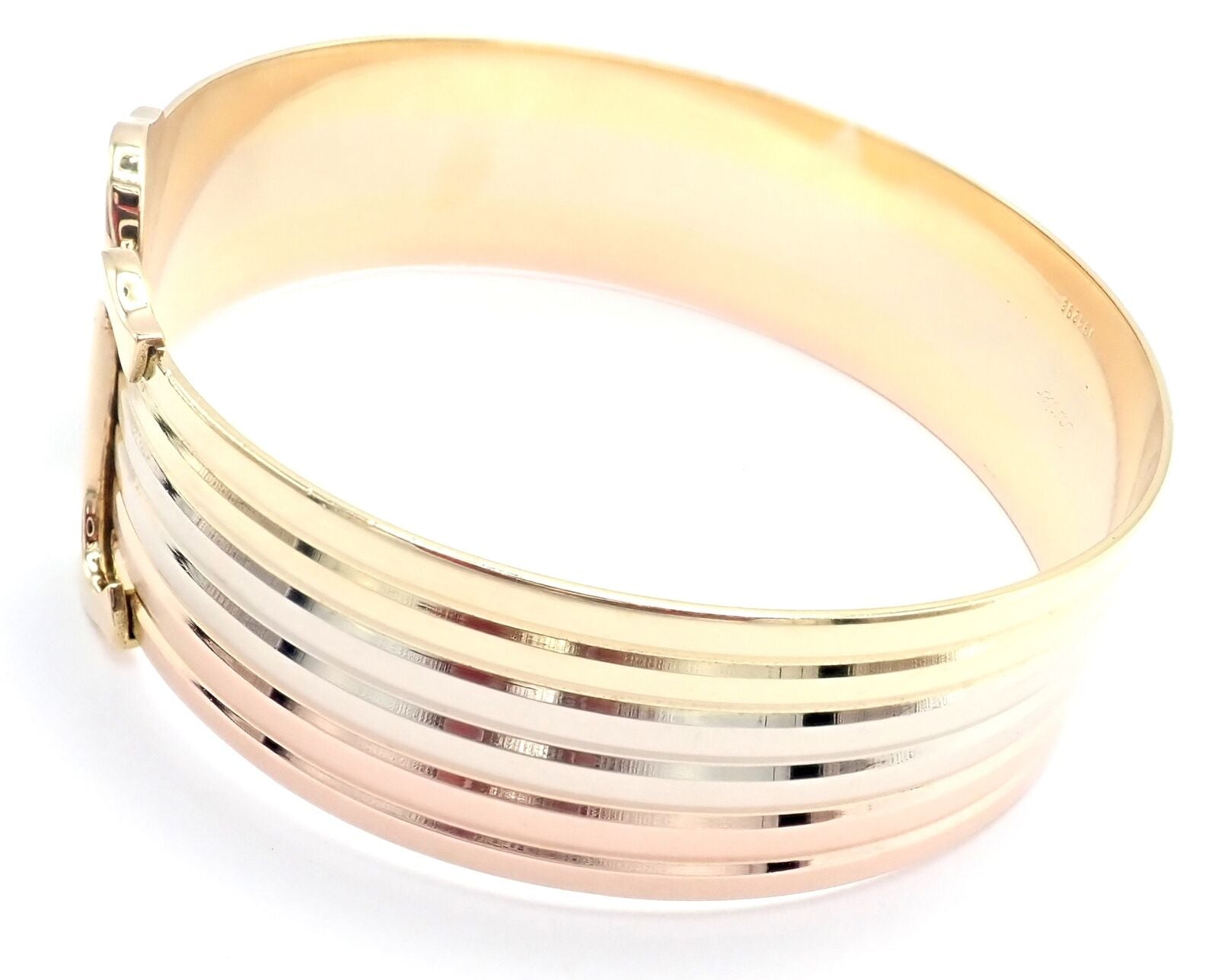 Cartier Jewelry & Watches:Fine Jewelry:Bracelets & Charms Authentic! Cartier 18k Tri-Color Gold Double C Cuff Bangle Bracelet