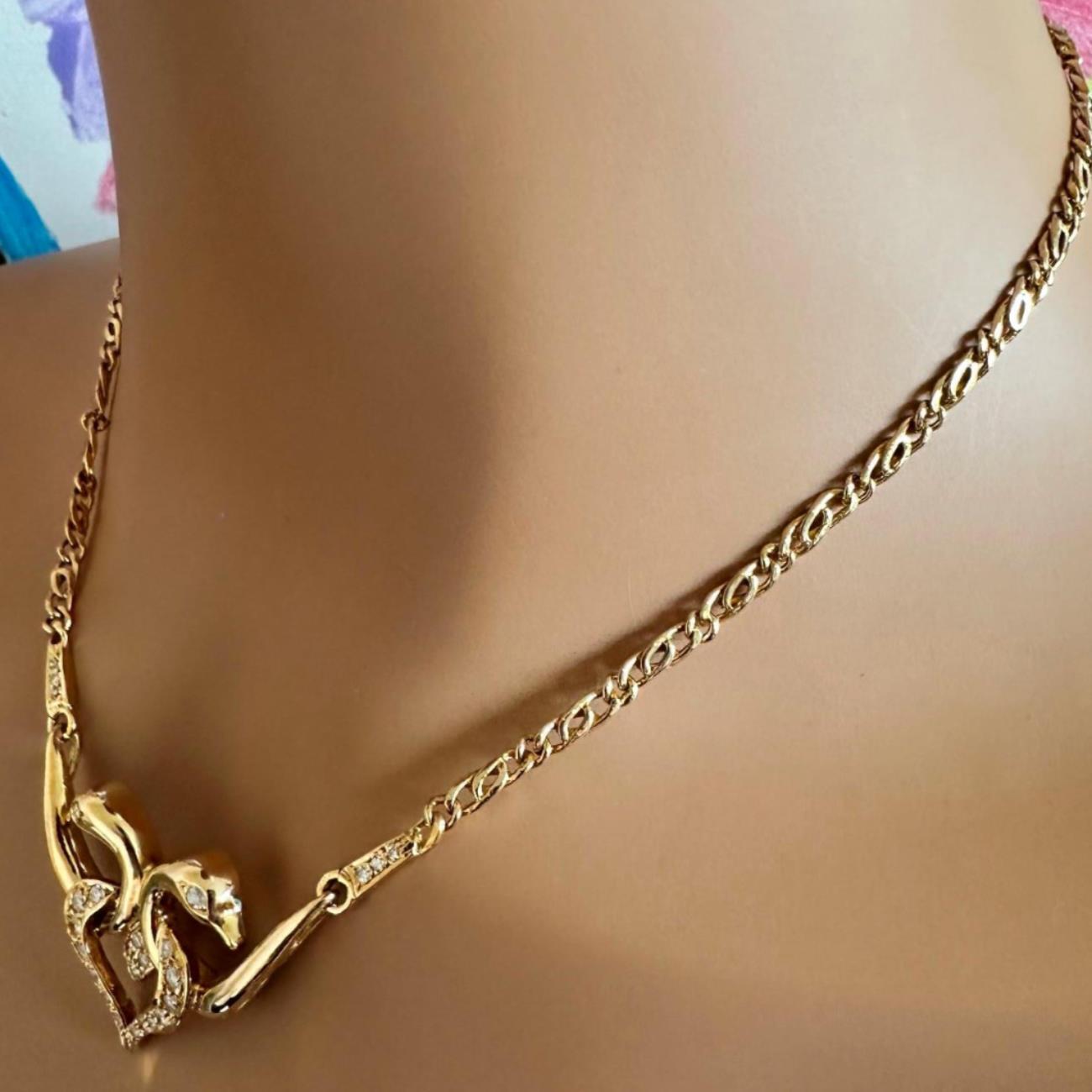 Lalaounis Jewelry & Watches:Vintage & Antique Jewelry:Necklaces & Pendants Ilias Lalaounis 18k Yellow Gold Diamond Greek Double Swan Heart Necklace