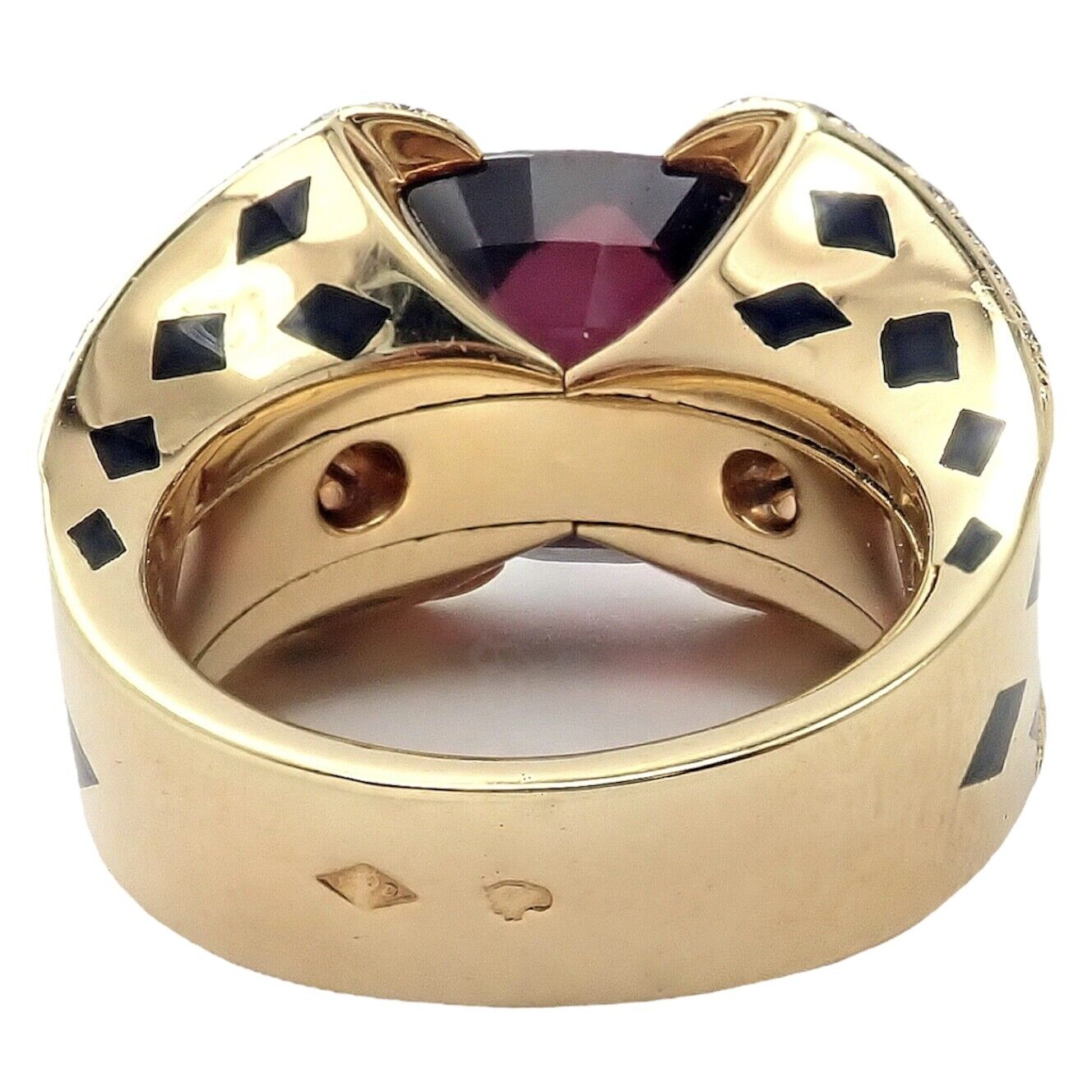 Authentic! Cartier Panthere 18k Yellow Gold Diamond Rhodolite Garnet Enamel Ring | Fortrove