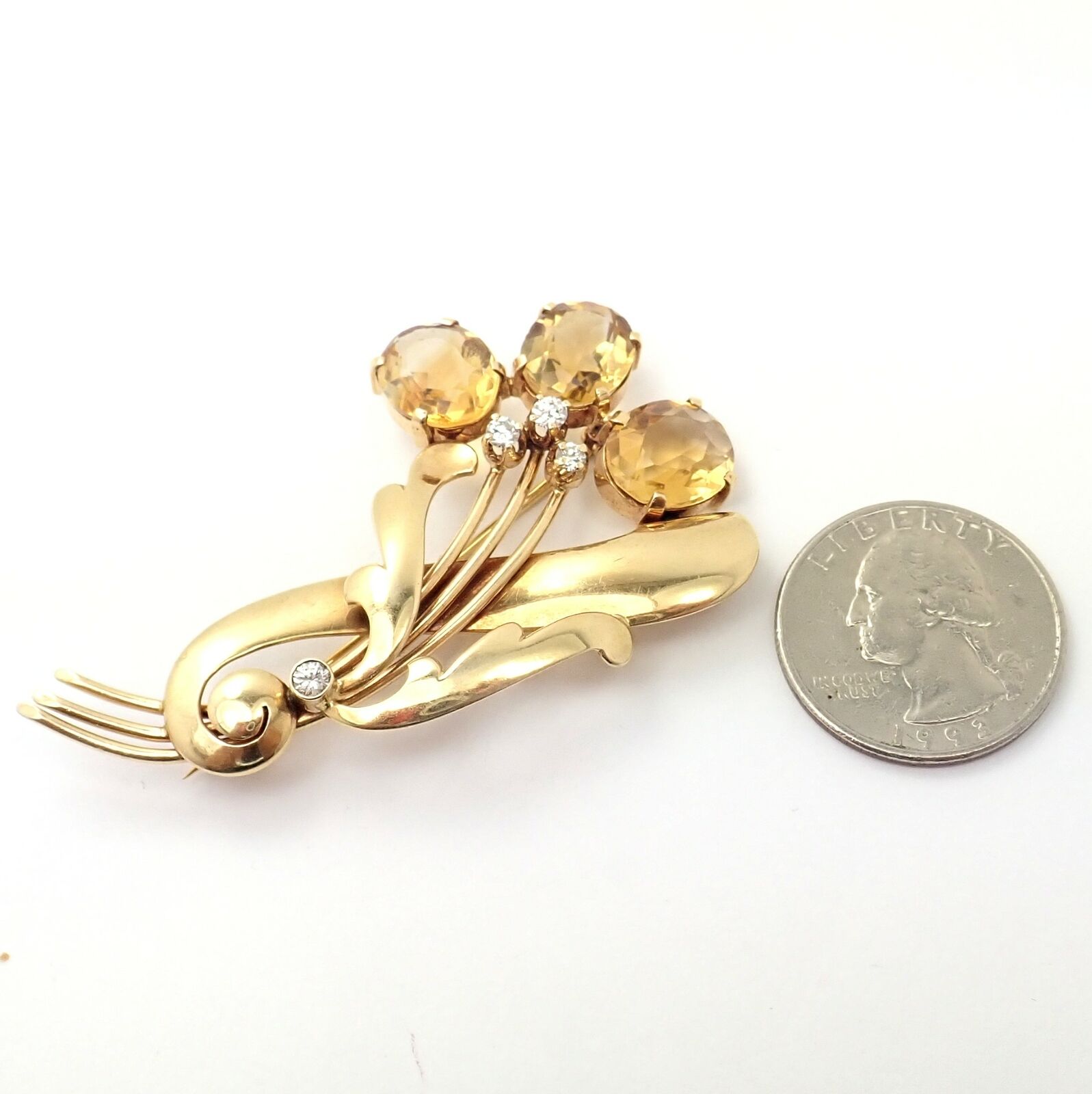 Tiffany & Co. Jewelry & Watches:Fine Jewelry:Brooches & Pins Rare! Vintage Authentic Tiffany & Co 14k Yellow Gold Citrine Diamond Pin Brooch