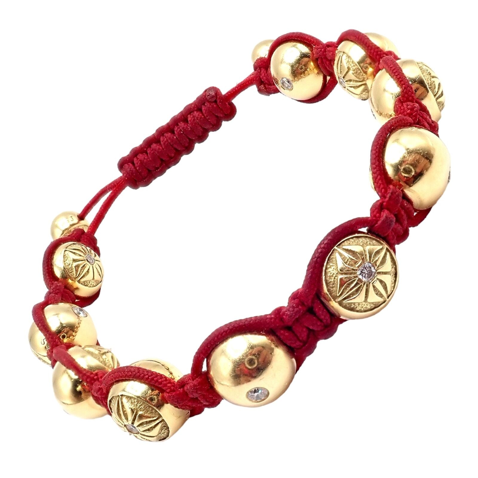 Shamballa Jewels Jewelry & Watches:Fine Jewelry:Bracelets & Charms Authentic! Shamballa Jewels 18k Yellow Gold Bead Diamond Lucky Red Cord Bracelet