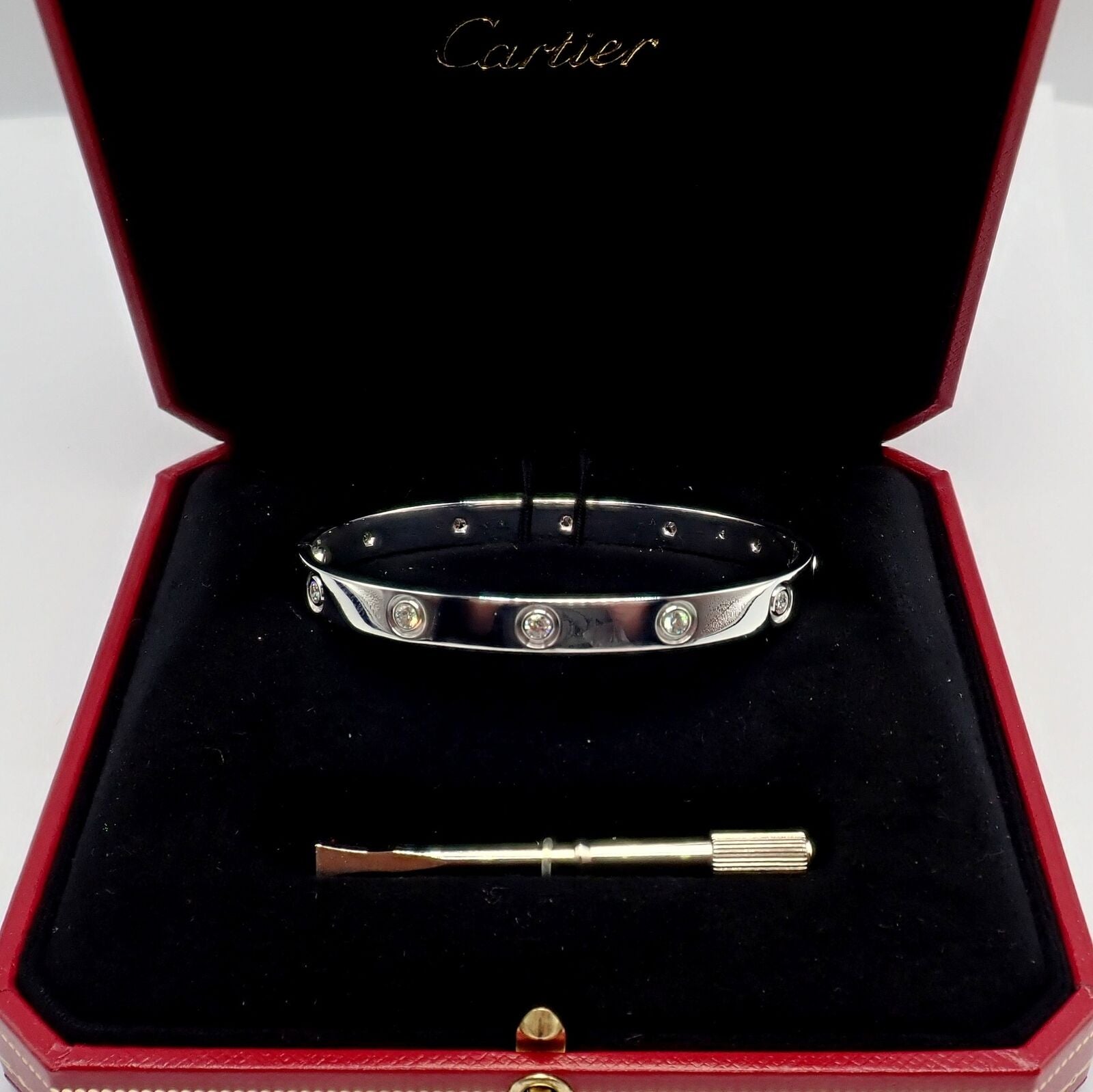 Cartier Jewelry & Watches:Fine Jewelry:Bracelets & Charms Authentic! Cartier 18k White Gold 10 Diamond Love Bangle Bracelet Size 18 1997
