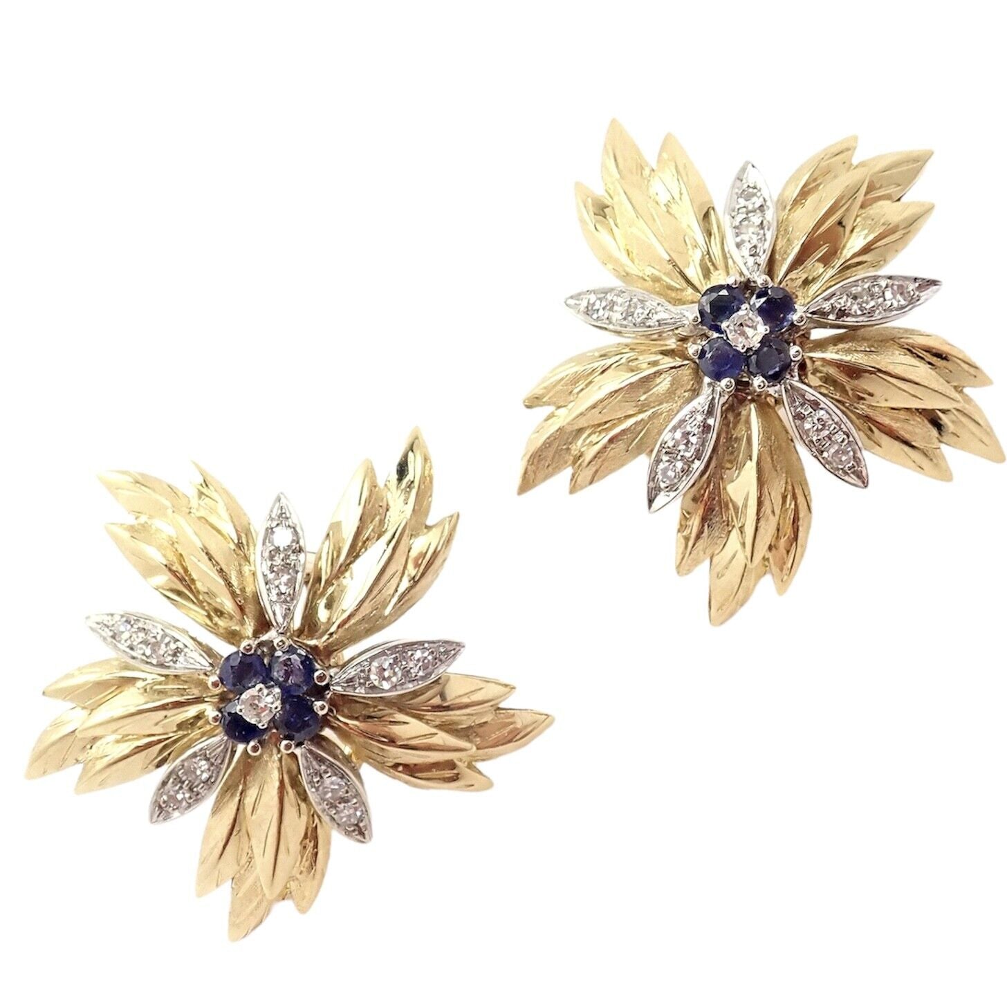 Tiffany & Co. Jewelry & Watches:Fine Jewelry:Earrings Authentic! Tiffany & Co 18k Yellow Gold Diamond Sapphire Earrings