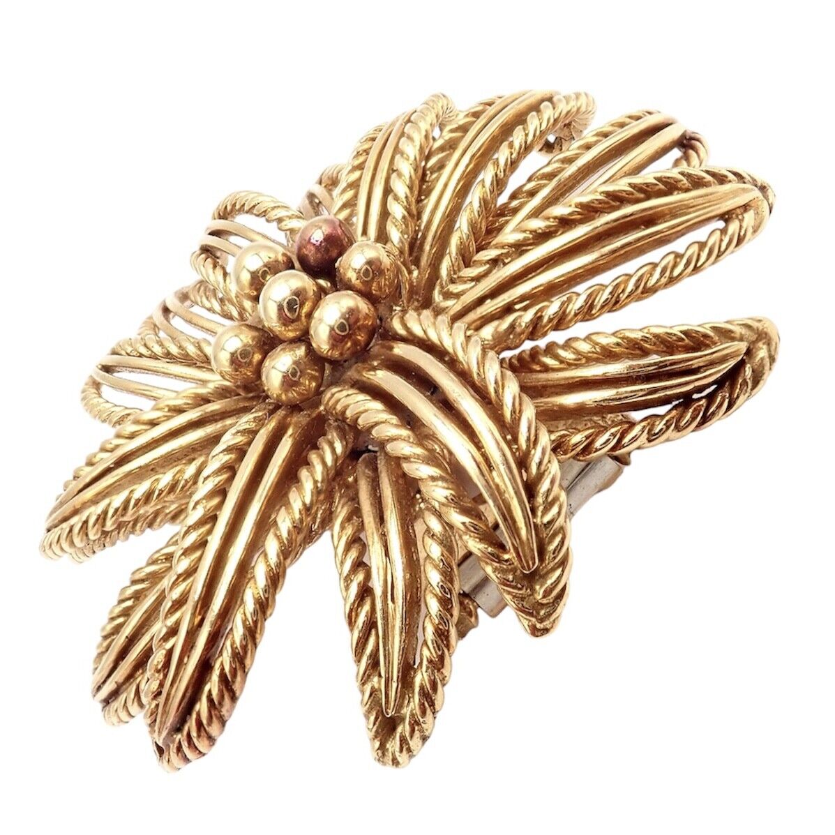 Vintage Boucheron Paris 18k Yellow Gold Large Flower Pin Brooch 1960s