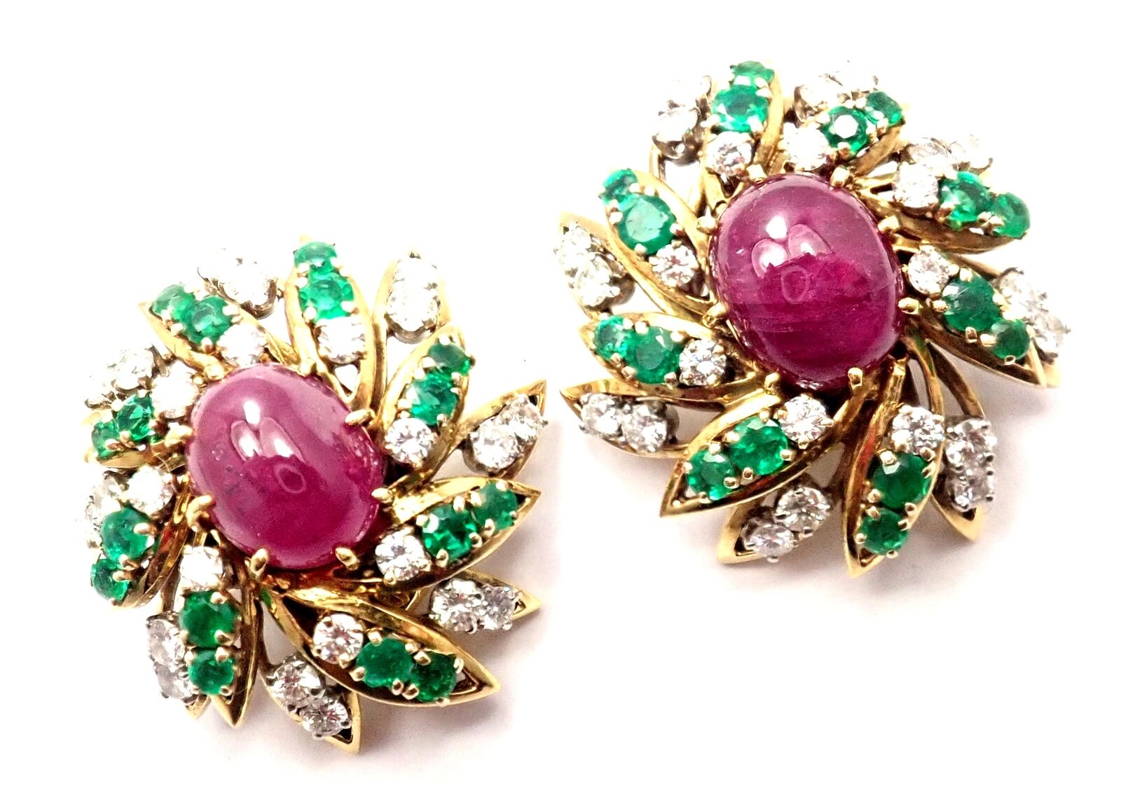 David Webb Jewelry & Watches:Fine Jewelry:Earrings Authentic! David Webb 18k Yellow Gold Platinum 3ct Diamond Emerald Ruby Earrings